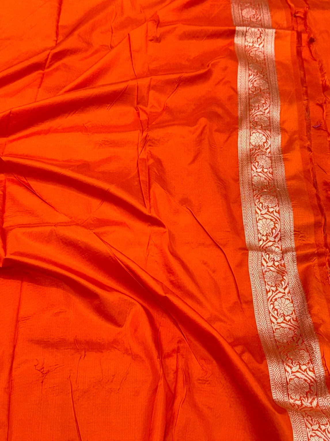 Orange Pure Katan Mulberry Silk Handloom Banarasi Saree | Modern Design |