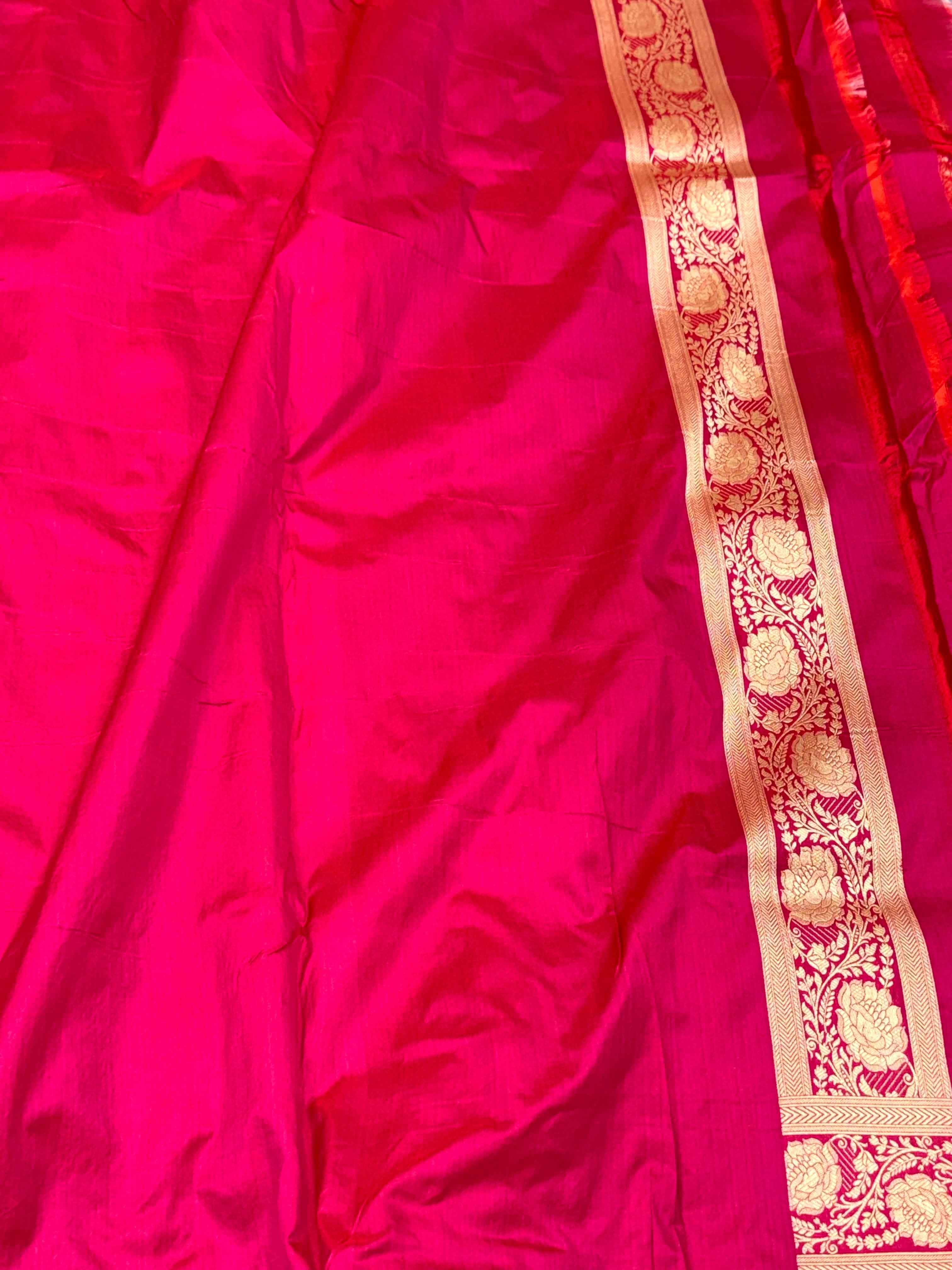 Wine Pure Katan Mulberry Silk Handwoven Modern Banarasi Saree With Kadhwa Artistry