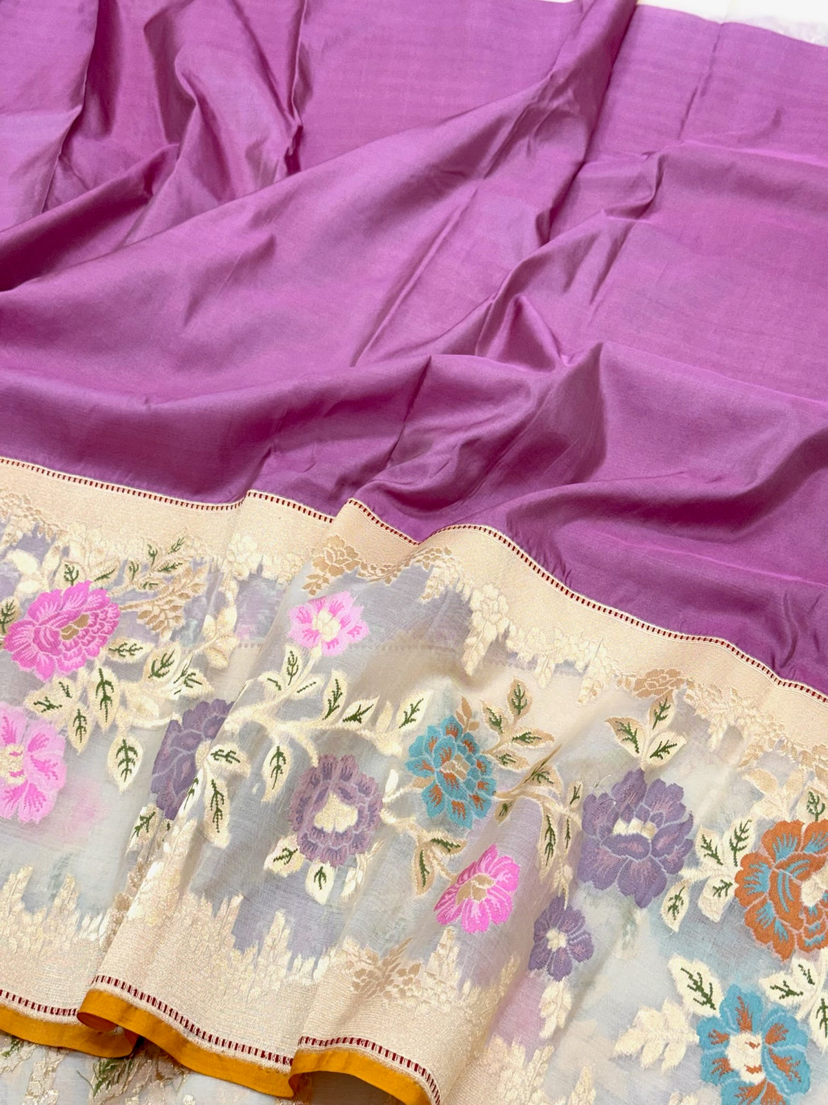 Lilac Pink Pure Mulberry Katan Silk Handwoven Banarasi Saree | Kadhwa Kadhiyal Technique | The Statement Saree