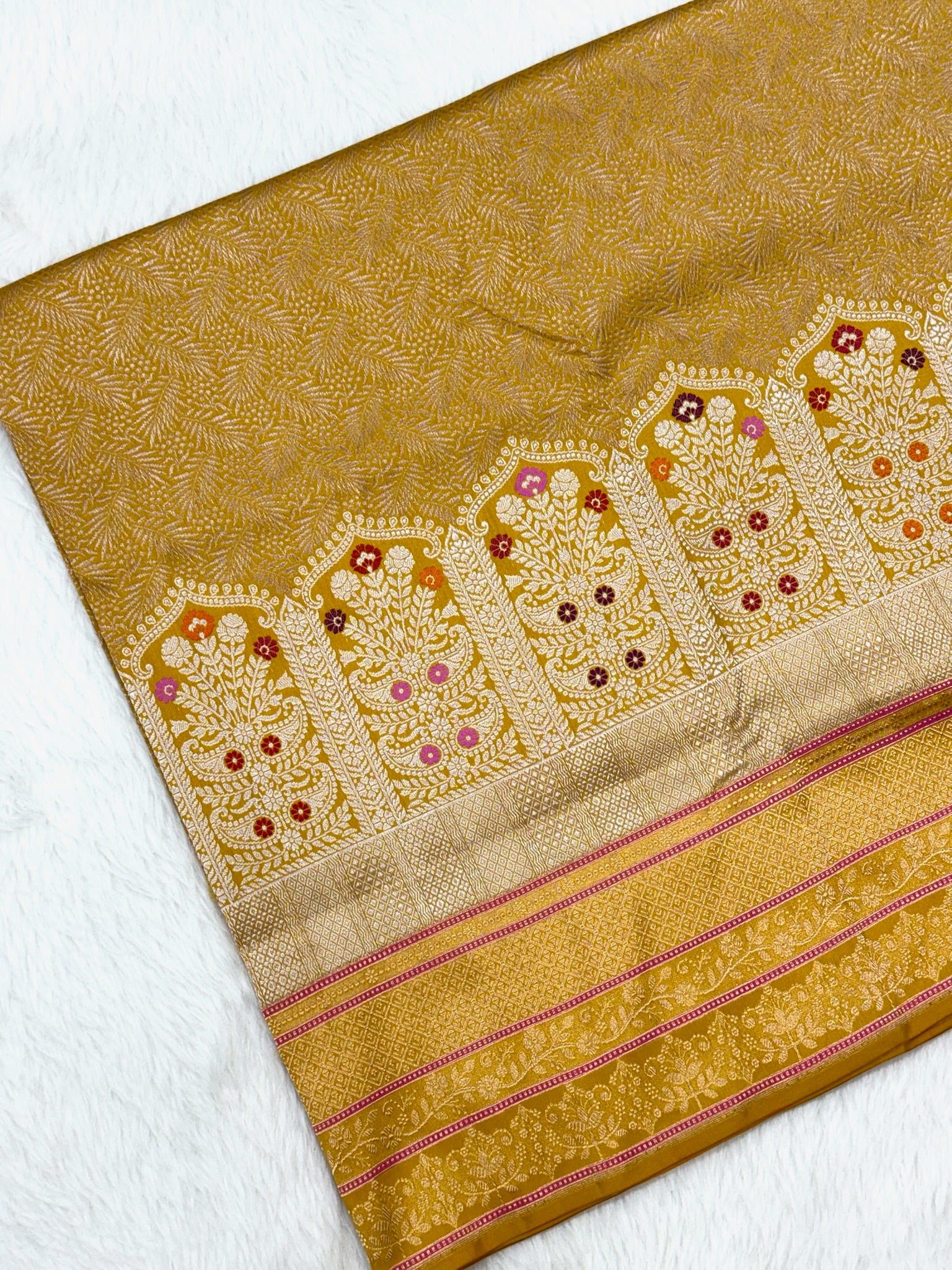 Mustard Yellow Pure Mulberry Katan Silk Handwoven Banarasi Saree |Brocade|