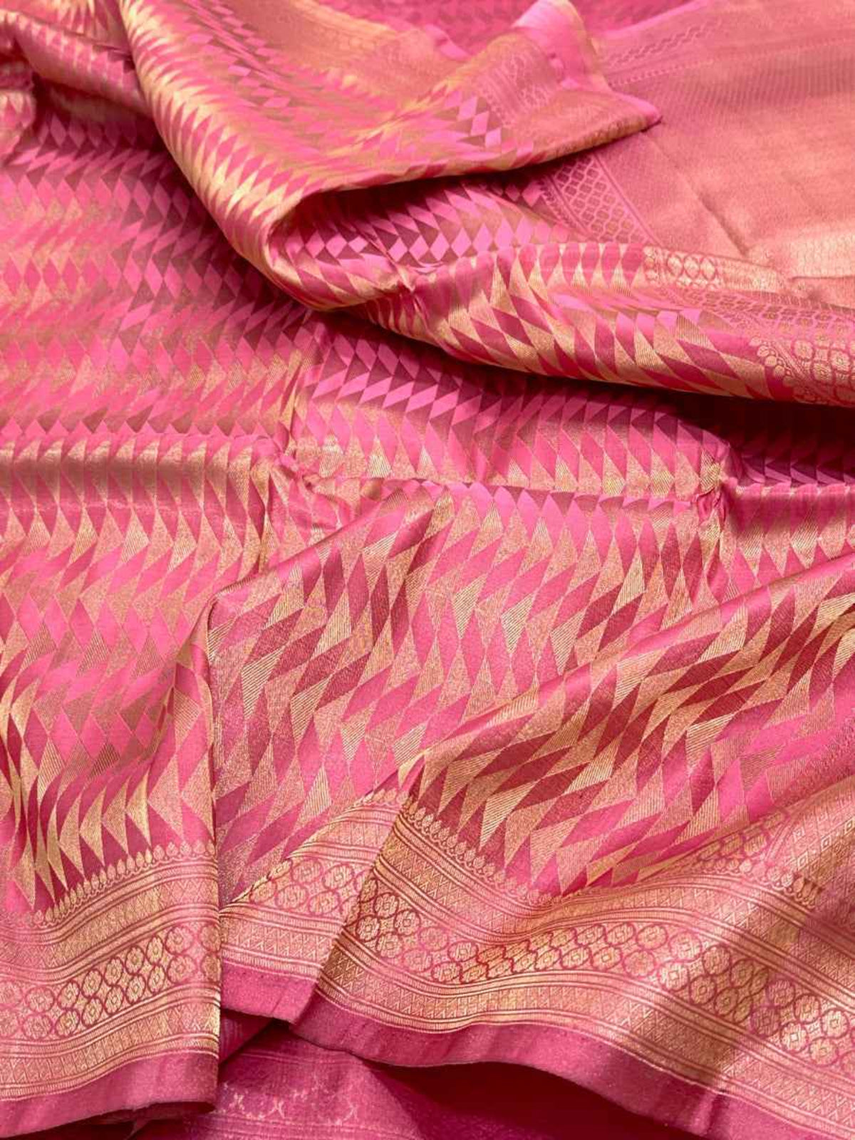 Electric Pink Pure Satin Silk Handwoven Soft Drape Banarasi Saree