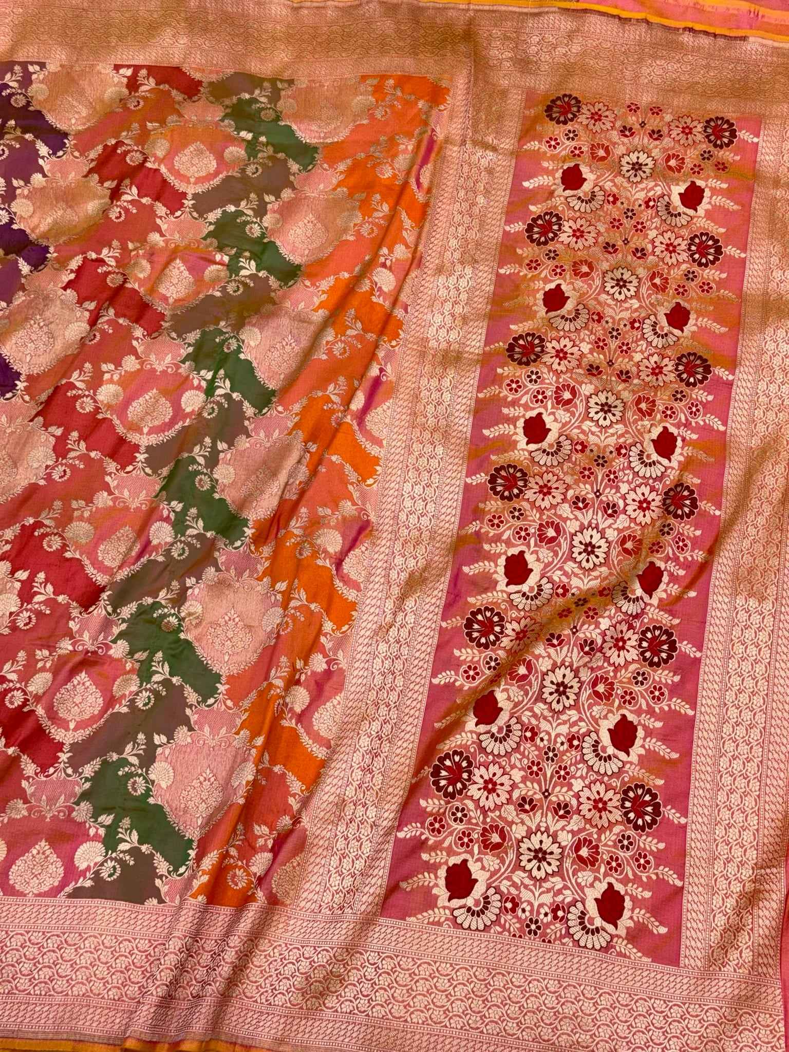 Orange Pure Katan Silk & Mulberry Silk Handloom Banarasi Saree | Rangkaat