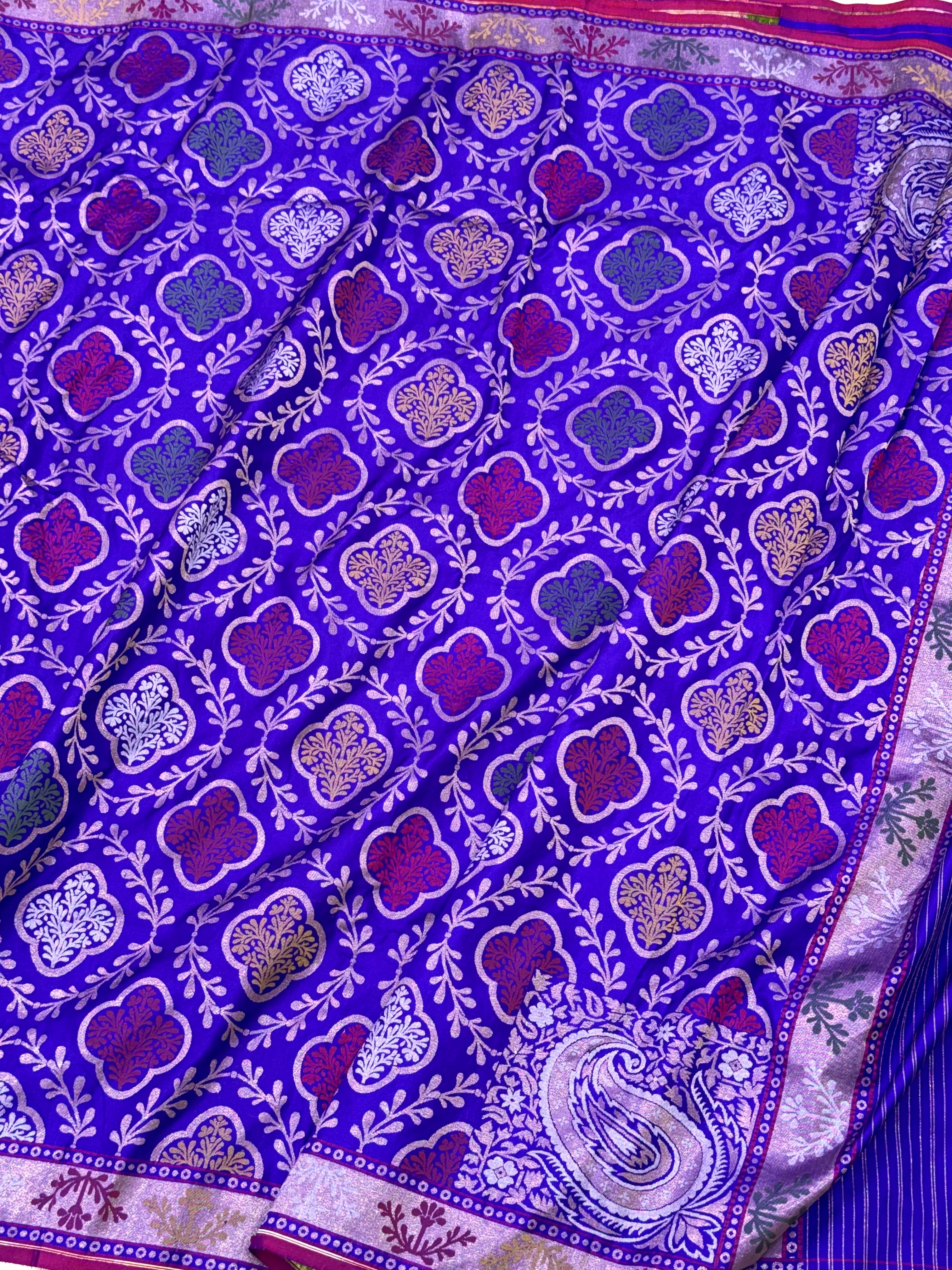 Blue Pure Double Katan Silk Jamdani Handloom Banarasi Saree- Ektara Weave