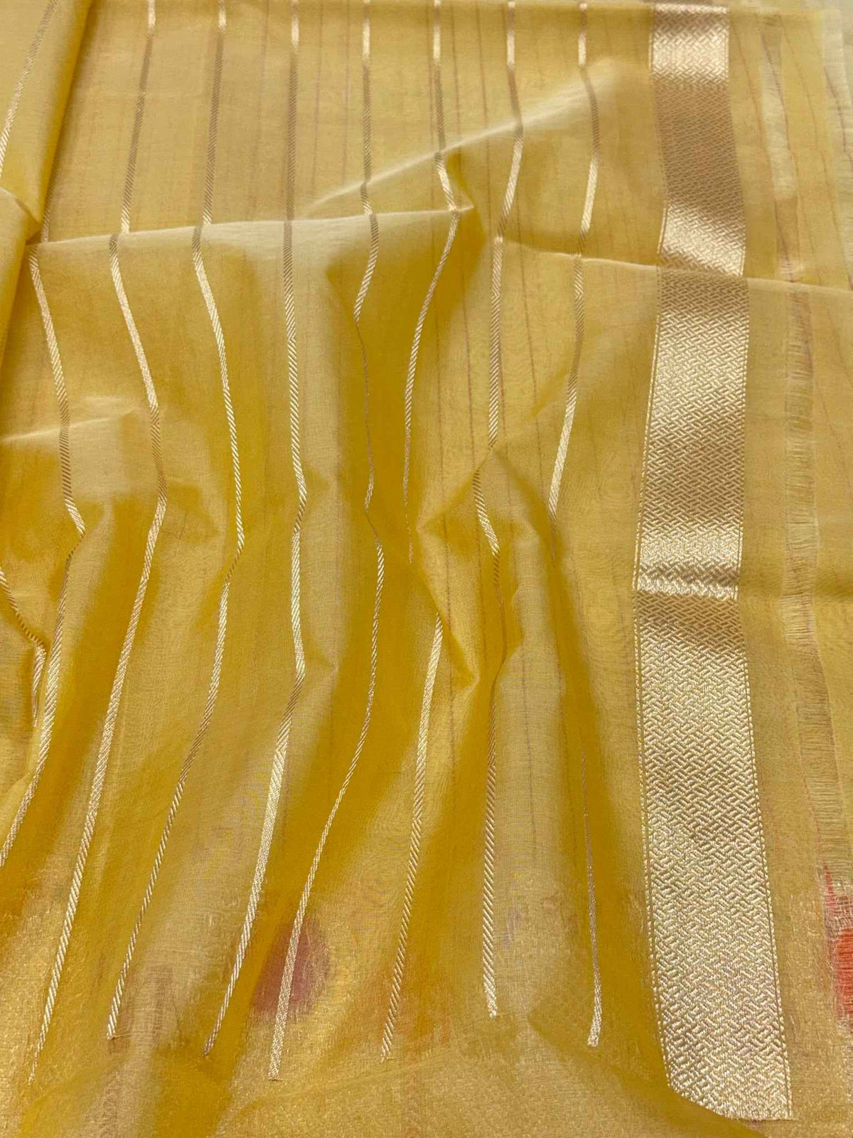 Mustard Yellow Pure Mulberry Kora Silk Handwoven Banarasi Saree