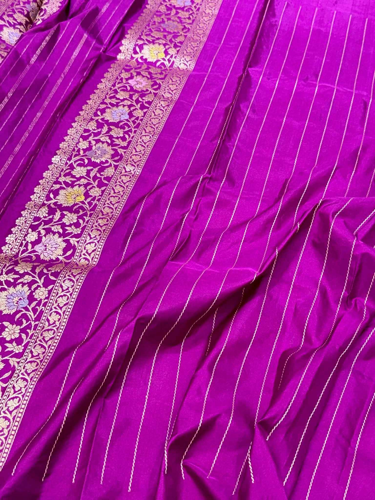 Purple Banarasi Pure Double Katan Mulberry Silk Handwoven Modern Saree | Kadhwa Technique