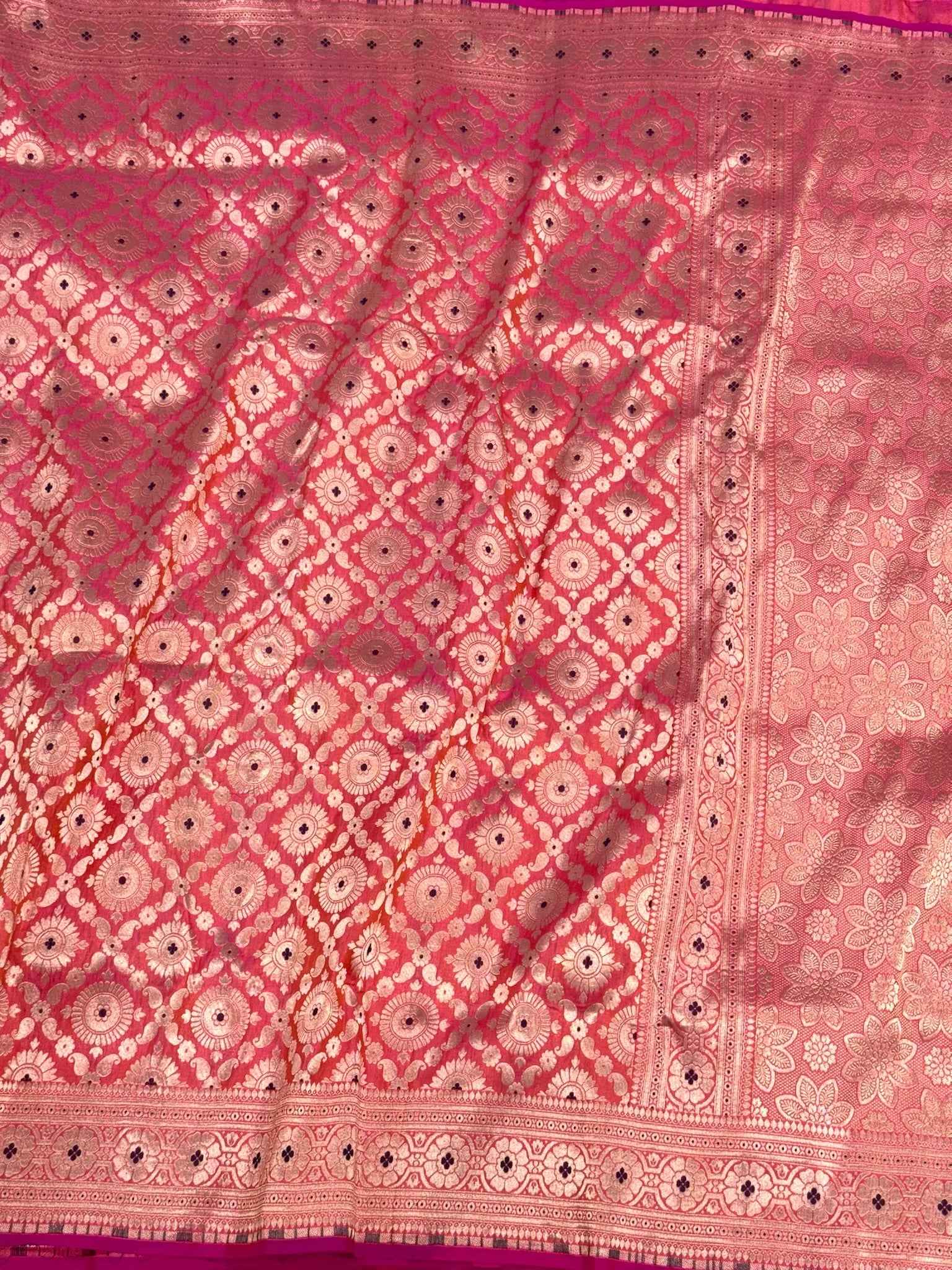 Peach Pure Katan & Mulberry Silk Authentic Handloom Banarasi Saree