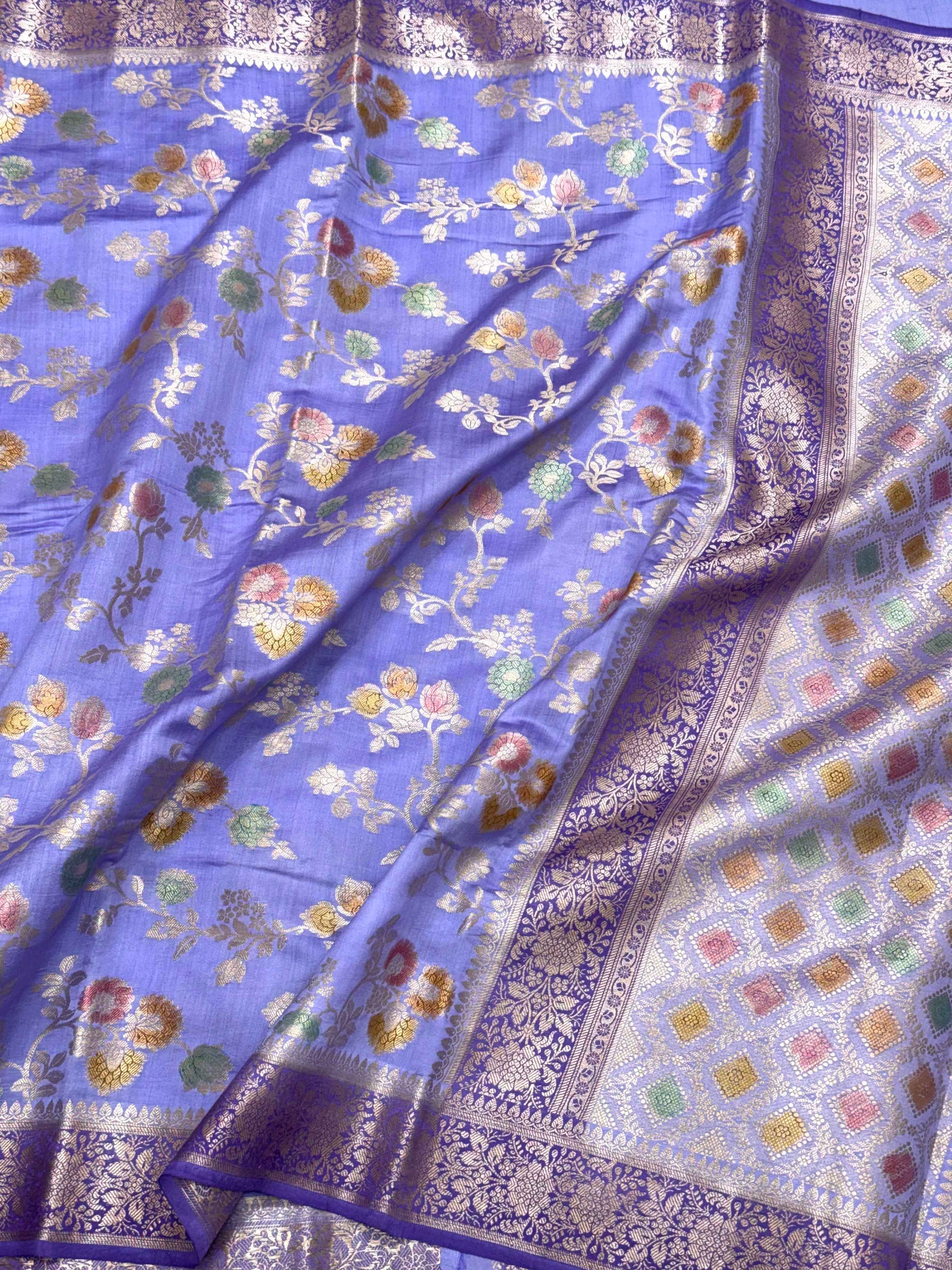 Blue Pure Mulberry Chiniya Silk Handloom Banarasi Saree