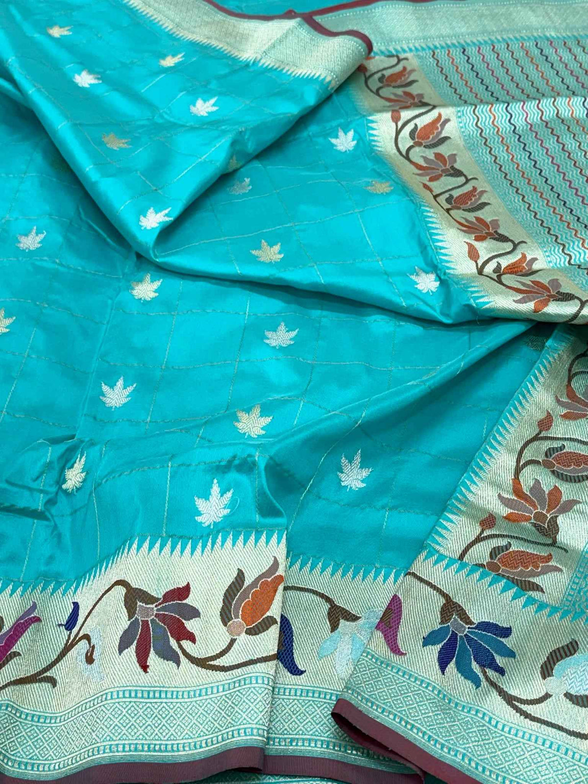 Electric Blue Pure Mulberry Katan Silk Saree Handwoven Banarasi Saree - Timeless Kadhwa Elegance