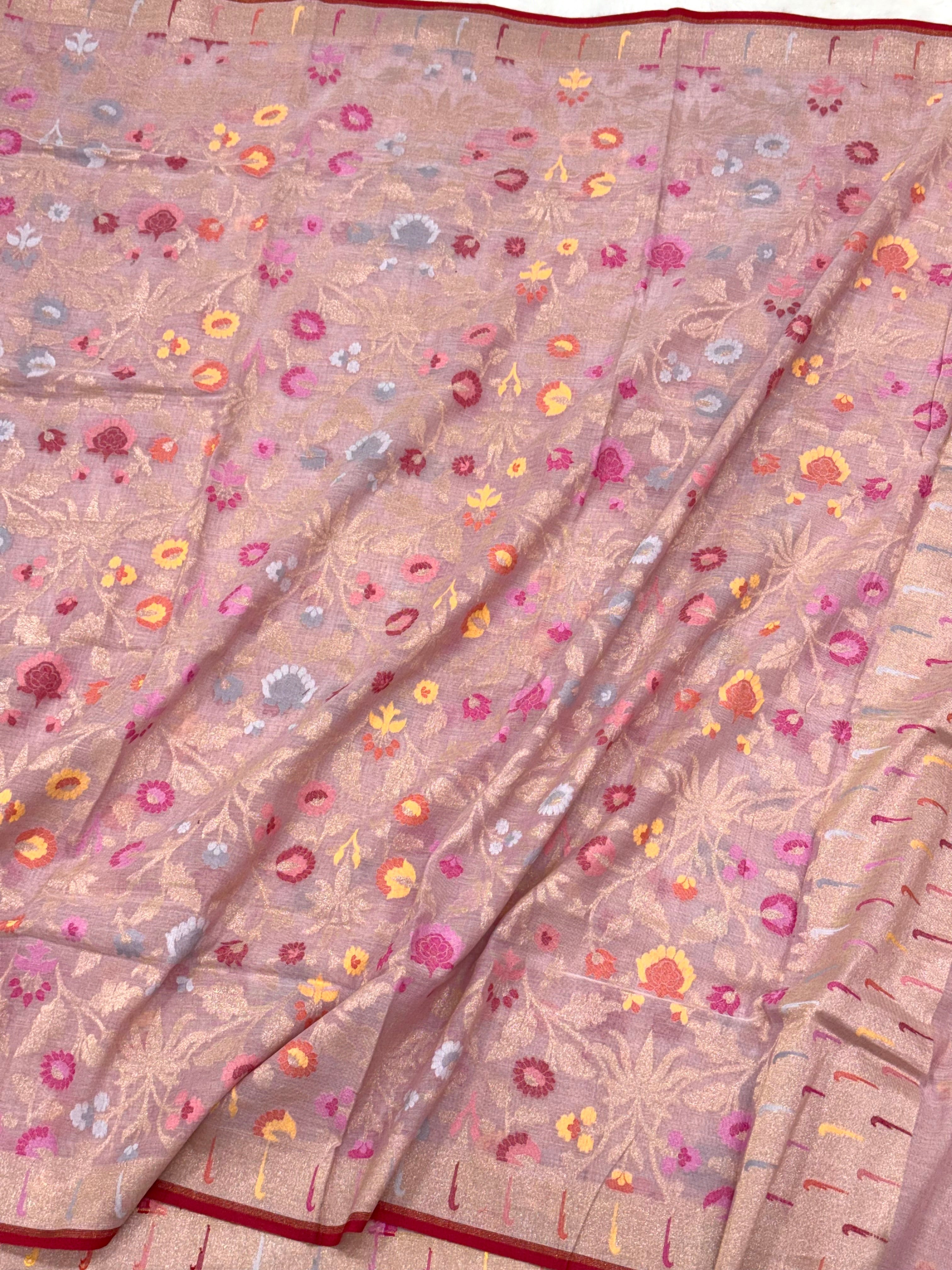 Powder Pink Pure Muslin Cotton Jamdani Handloom Banarasi Dupatta