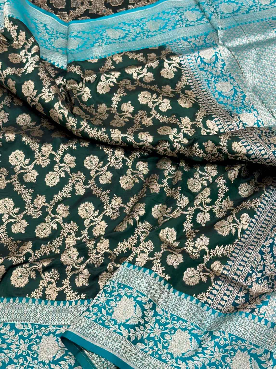 Dark Green/Teal Green Pure Katan Silk Saree - Pure Mulberry Silk Saree Handloom Banarasi Saree