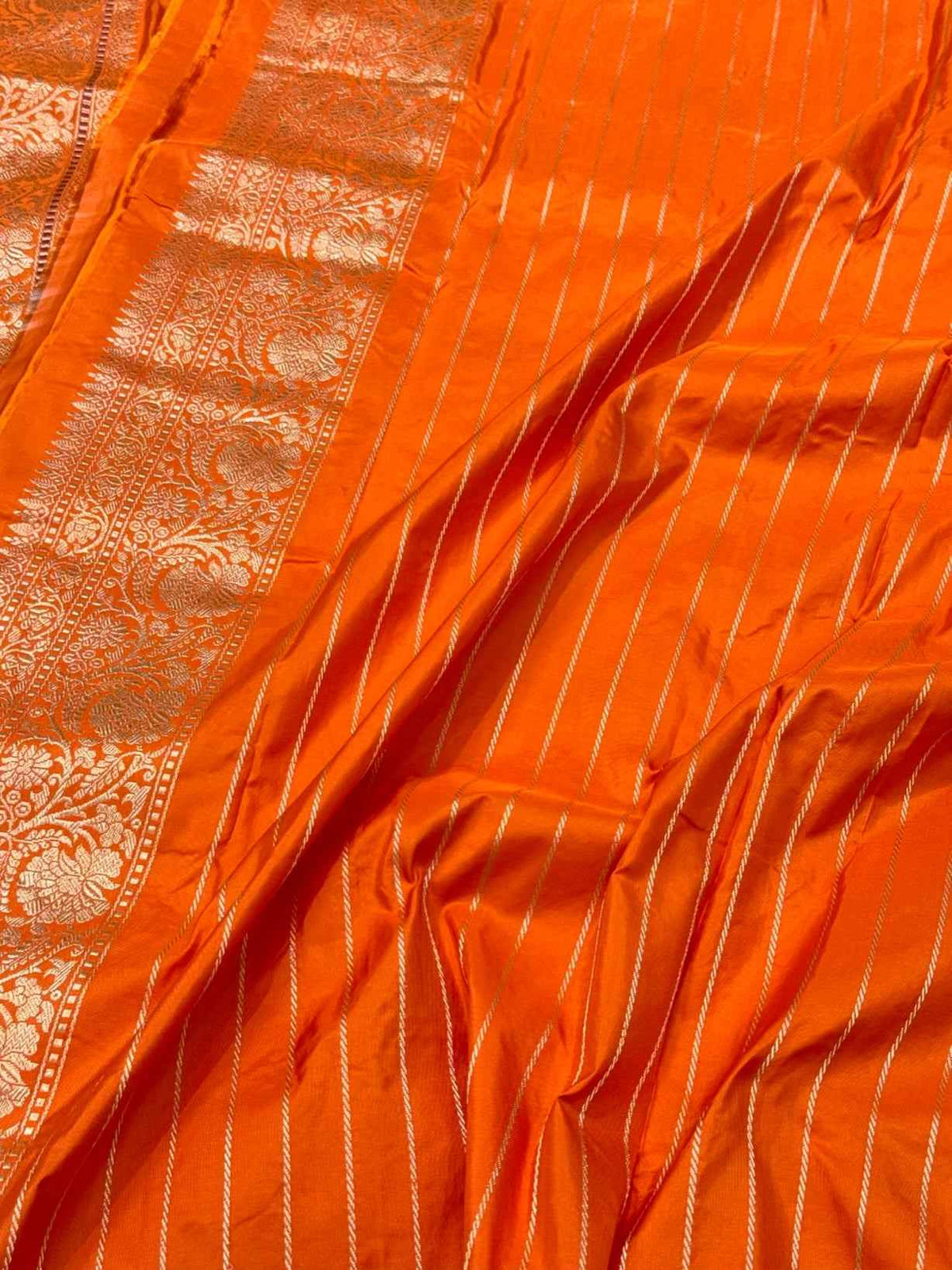 Orange Premium Banarasi Handwoven | Kadhwa Technique | Pure Double Katan Mulberry Silk Saree