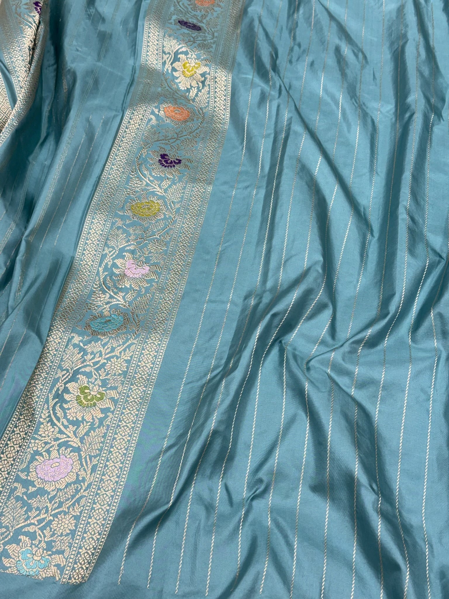 Dusty Teal Green Handwoven Luxury Banarasi Saree - Pure Double Katan Mulberry Silk | Kadhwa Technique | Banarasi Saree