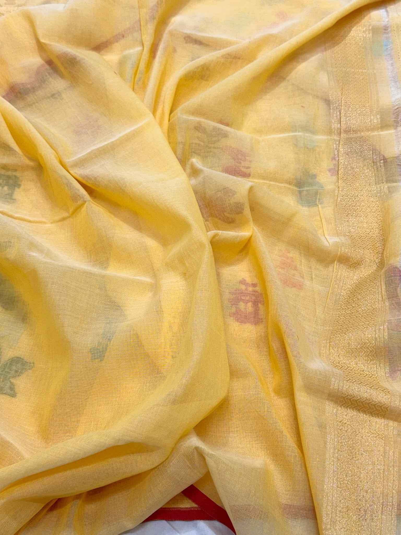 Pista Green Pure Muslin Cotton Jamdani | Ektara Weave | Handloom Banarasi Saree