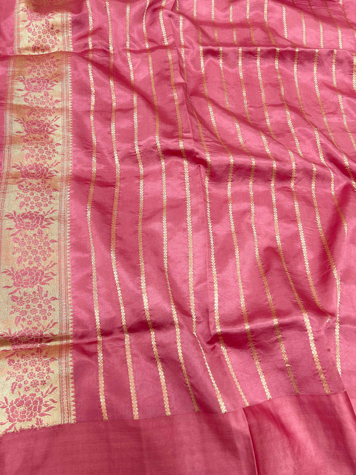 Dark Pink Pure Raw Mango Silk Handwoven Authentic Banarasi Lightweight Saree