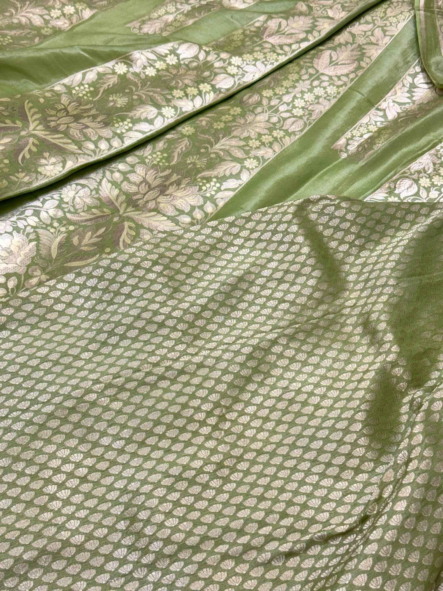 Pista Green Katan Tissue Pure Handwoven Lahenga