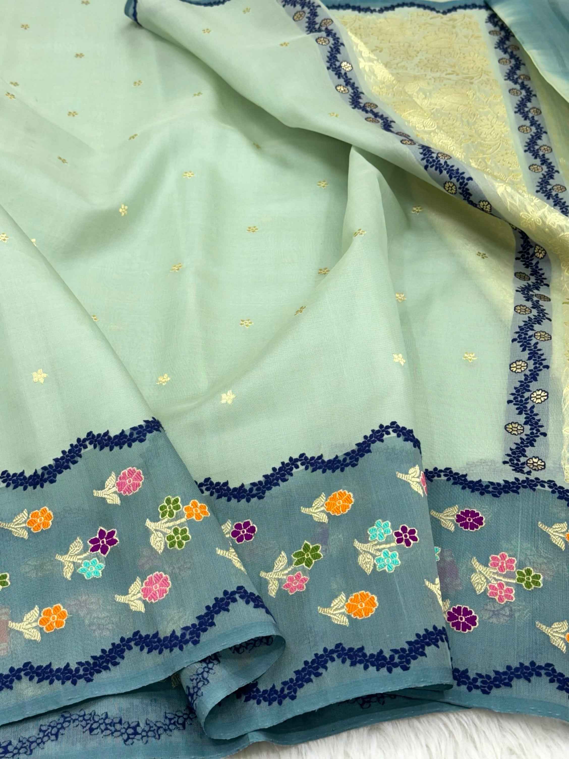 Onion Pink Pure Kora Silk & Mulberry Silk Handwoven Modern Banarasi Saree