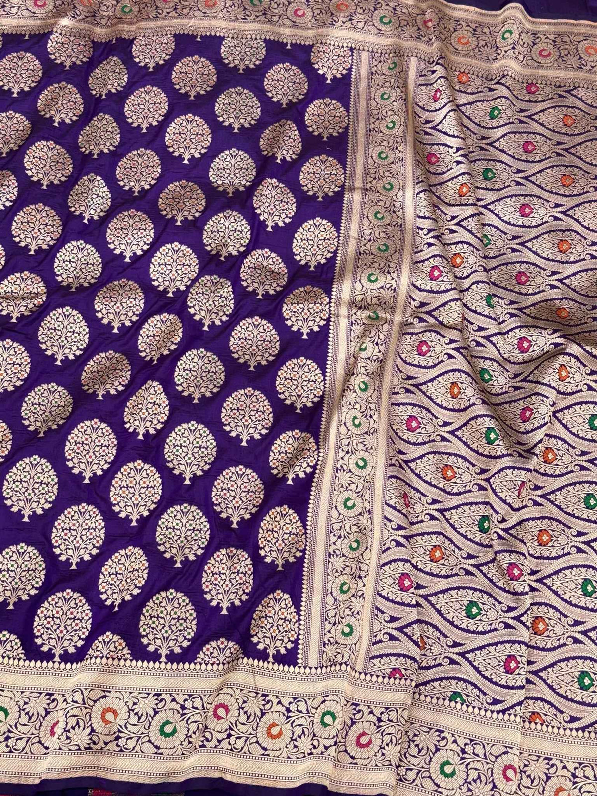 Purple Handloom Fine Banarasi Saree - Pure Mulberry Katan Silk Saree