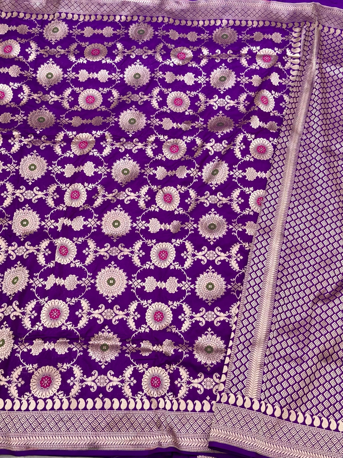 Purple Pure Katan Mulberry Silk Handloom Authentic Banarasi Saree