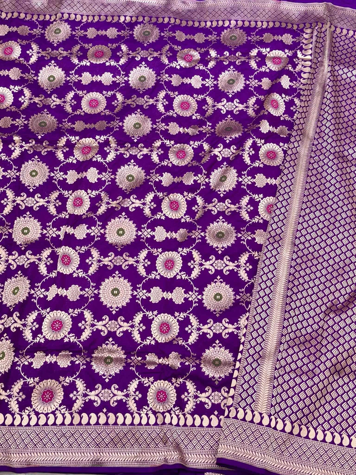 Purple Pure Katan Mulberry Silk Handloom Authentic Banarasi Saree