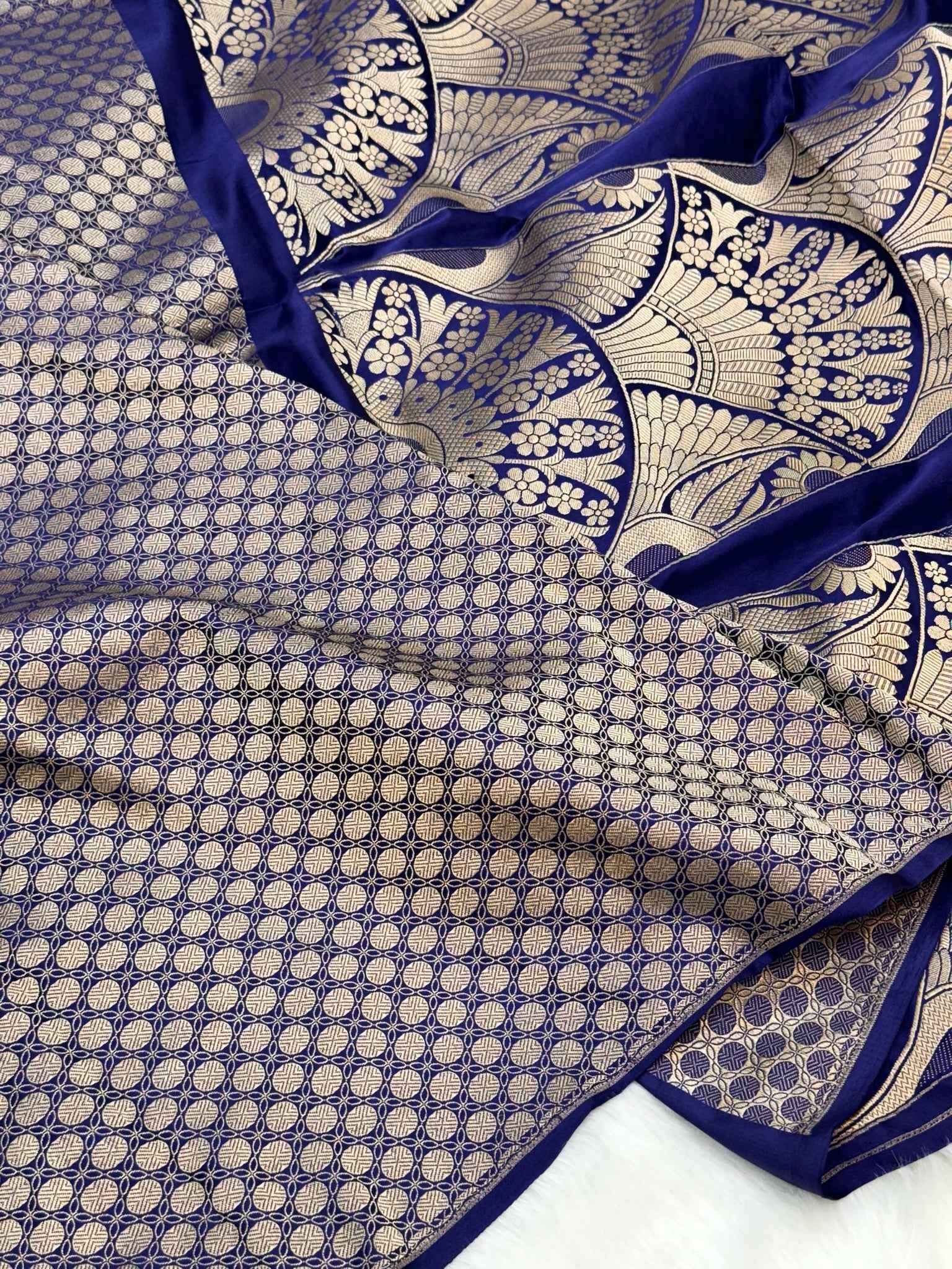 Royal Blue Satin Silk Pure Handwoven Lahenga