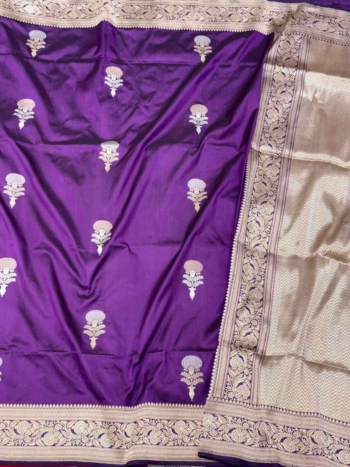 Purple Pure Mulberry Katan Silk Handwoven Banarasi Saree | Kadhwa Technique |