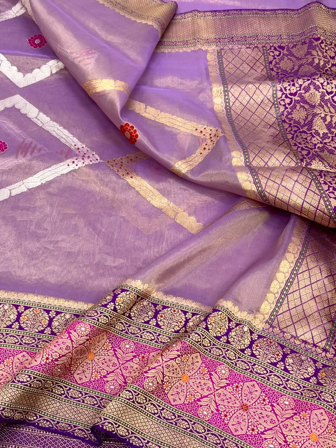 Purple Pure Kora Tissue Handwoven Saree