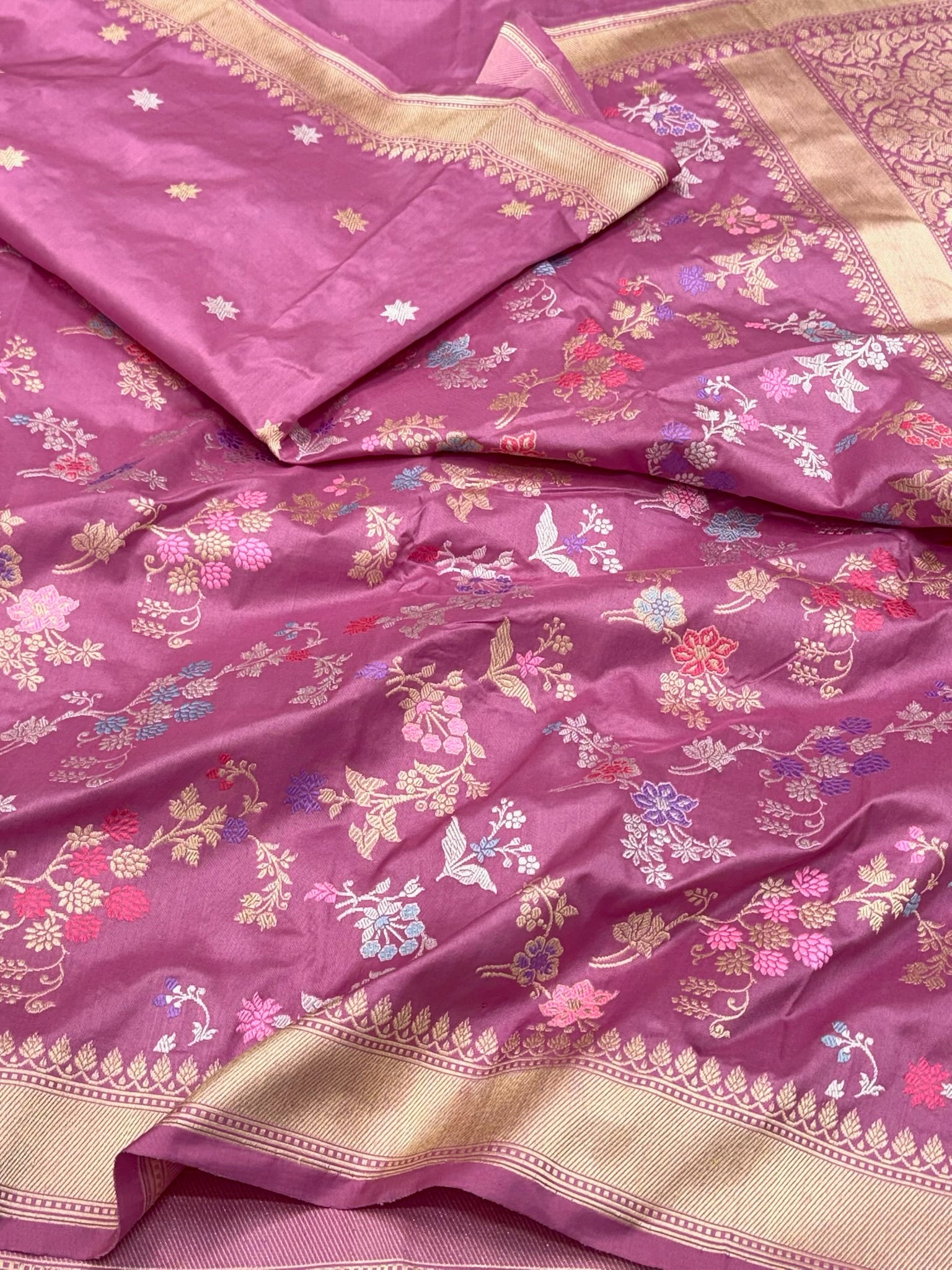 Mulberry Pink Pure Double Katan Silk & Mulberry Silk Handwoven | Kadhwa Technique | Contemporary Banarasi Designer Saree
