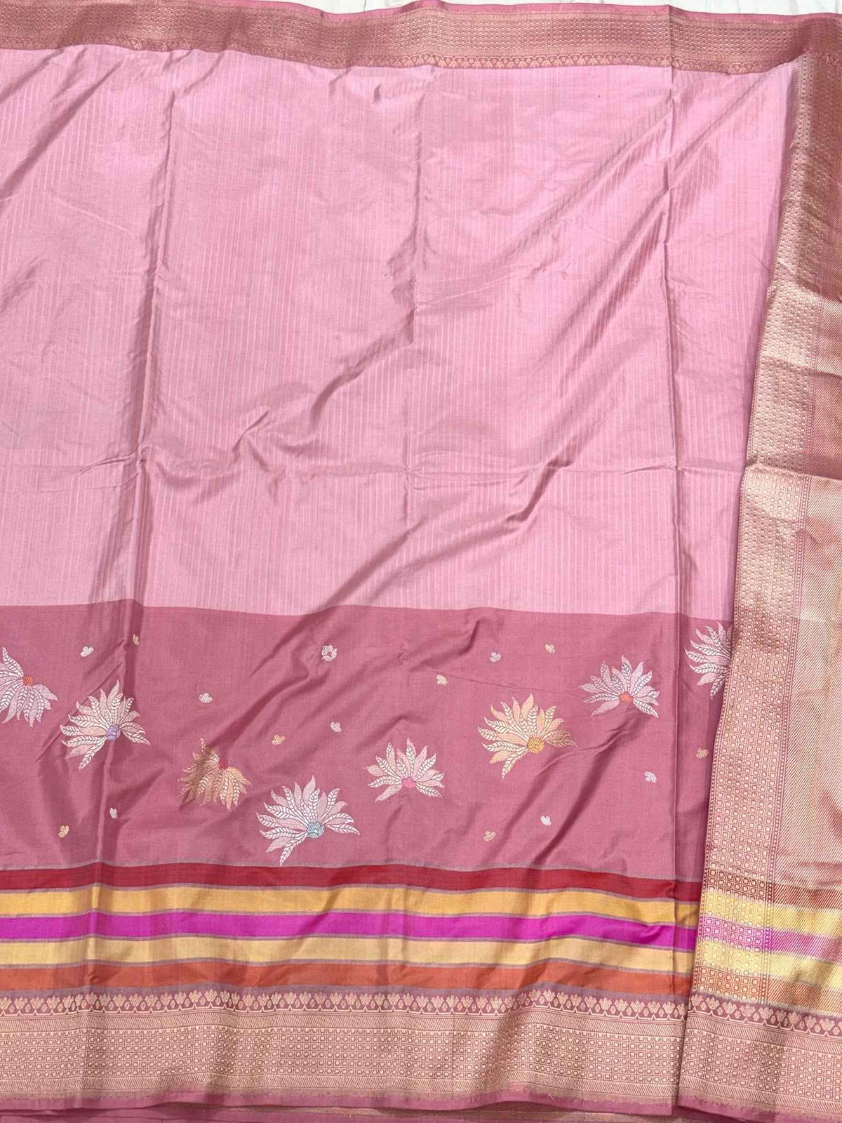 Pink Pure Mulberry Katan Silk Handwoven Banarasi Saree - Modern Contemporary Saree