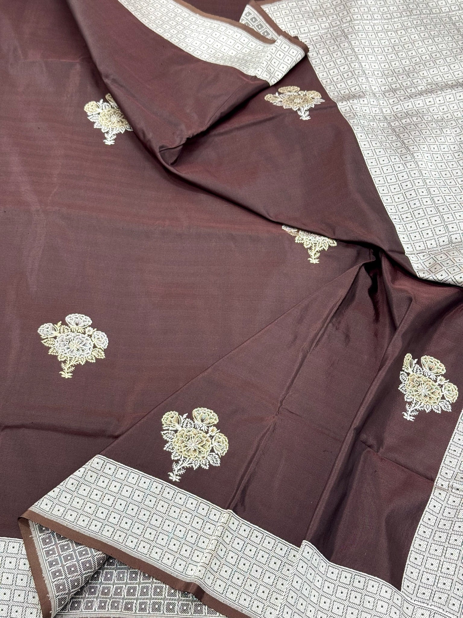 Brown Pure Katan Silk Handwoven Banarasi Saree
