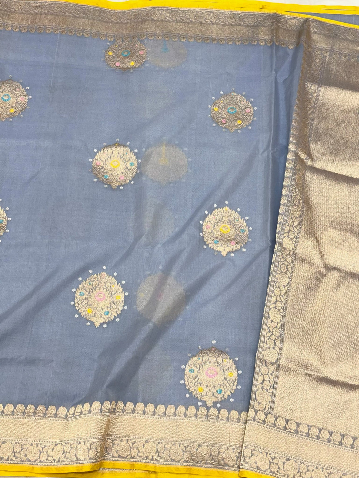Lilac Blue Pure Kora Mulberry Silk | Kadhwa Technique | Handwoven Lighweight Banarasi Modern Saree