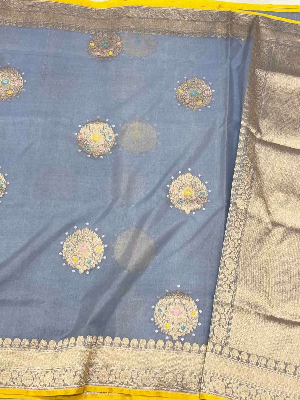 Lilac Blue Pure Kora Mulberry Silk | Kadhwa Technique | Handwoven Lighweight Banarasi Modern Saree