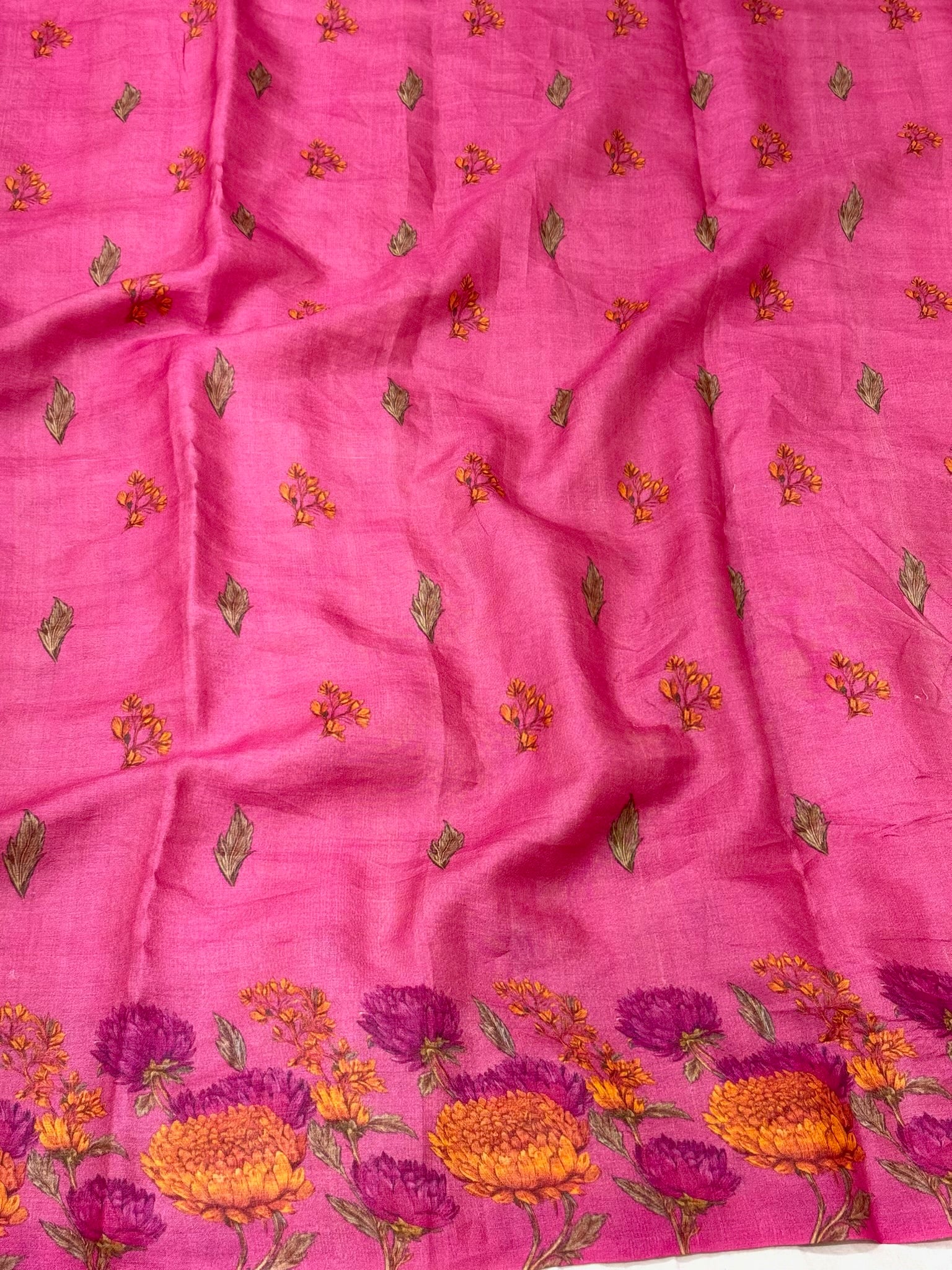 Pink Pure Tussar Silk Handloom Printed with Embroidery Banarasi Saree - Soft Lightweight Banarasi Saree