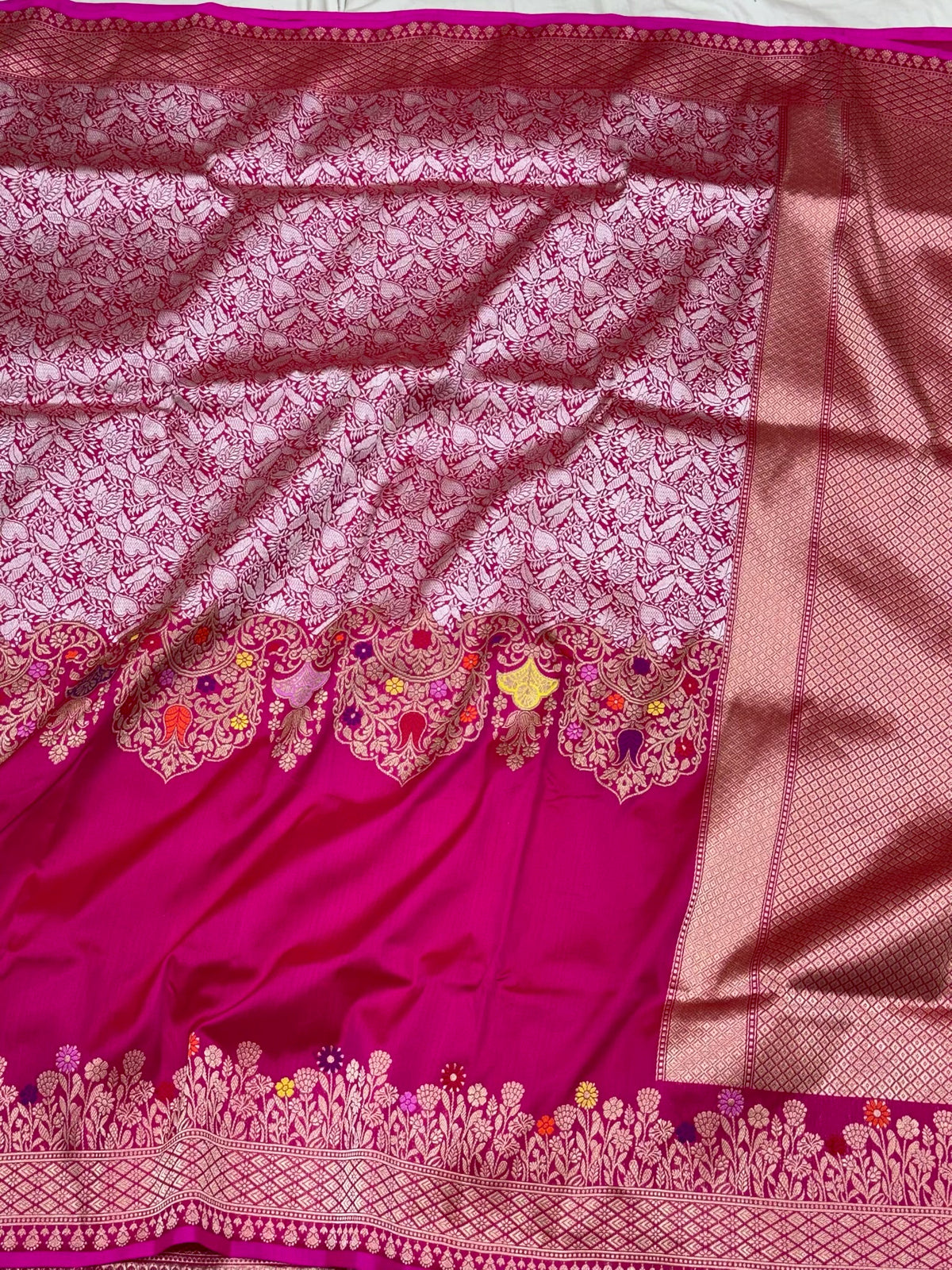 Pink Pure Katan Mulberry Silk Handwoven | Kadhwa Technique | Banarasi Modern Brocade Saree