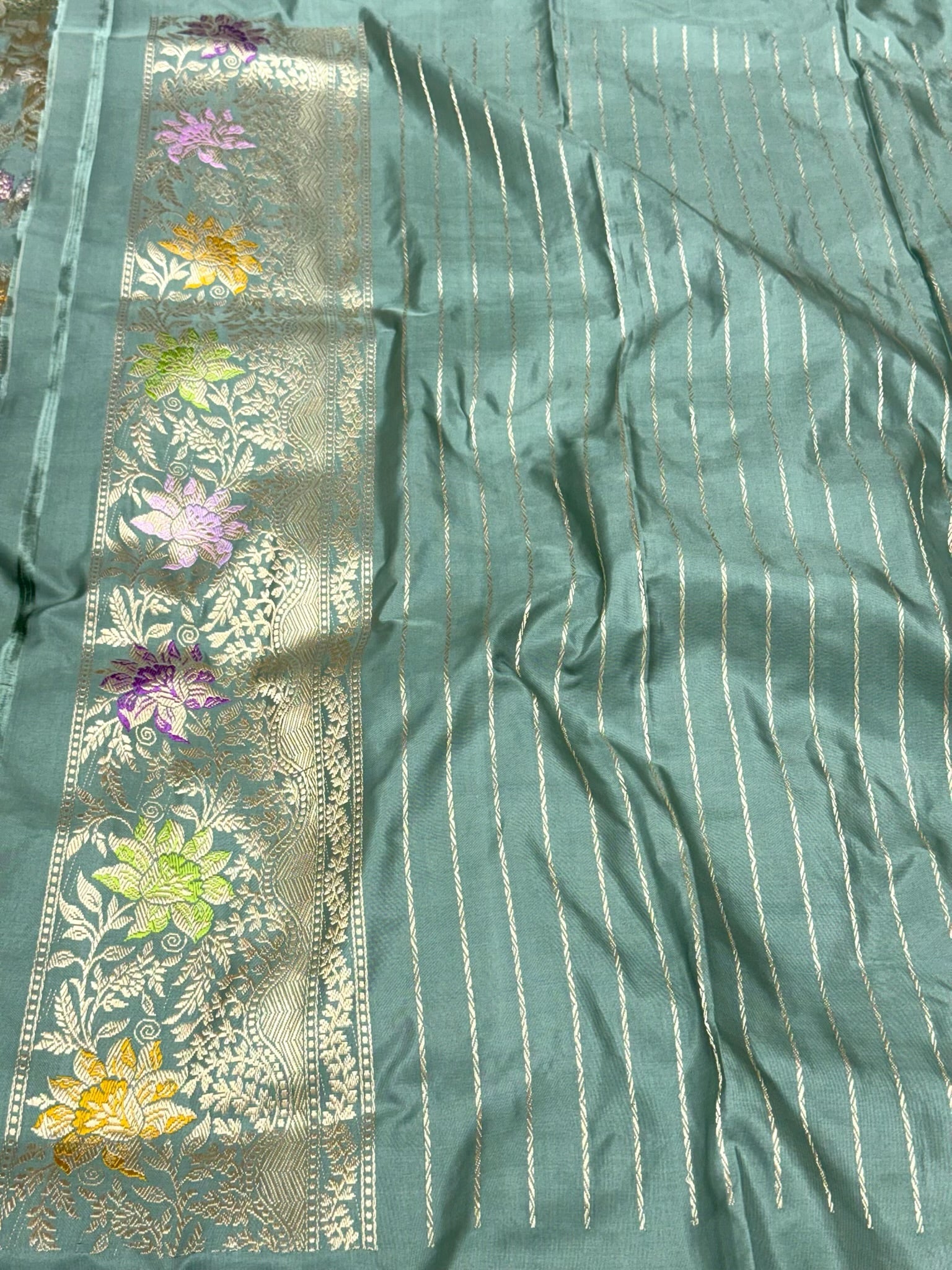 Dusty Sea Green Exclusive Premium Banarasi Luxury Saree | Pure Double Katan Mulberry Silk - Kadhwa Technique ( Handwoven ) Banarasi Saree