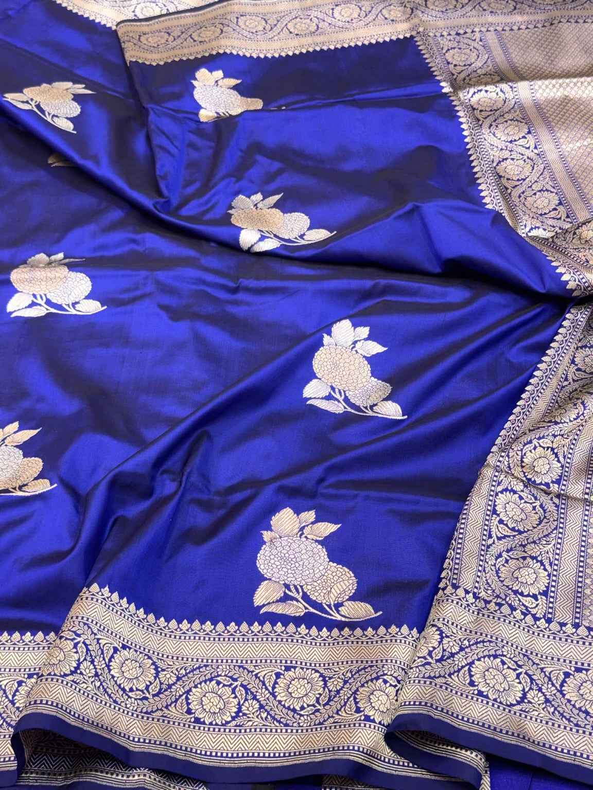 Blue Pure Mulberry Silk & Pure Katan Silk - Kadhwa Technique Handwoven Banarasi Saree