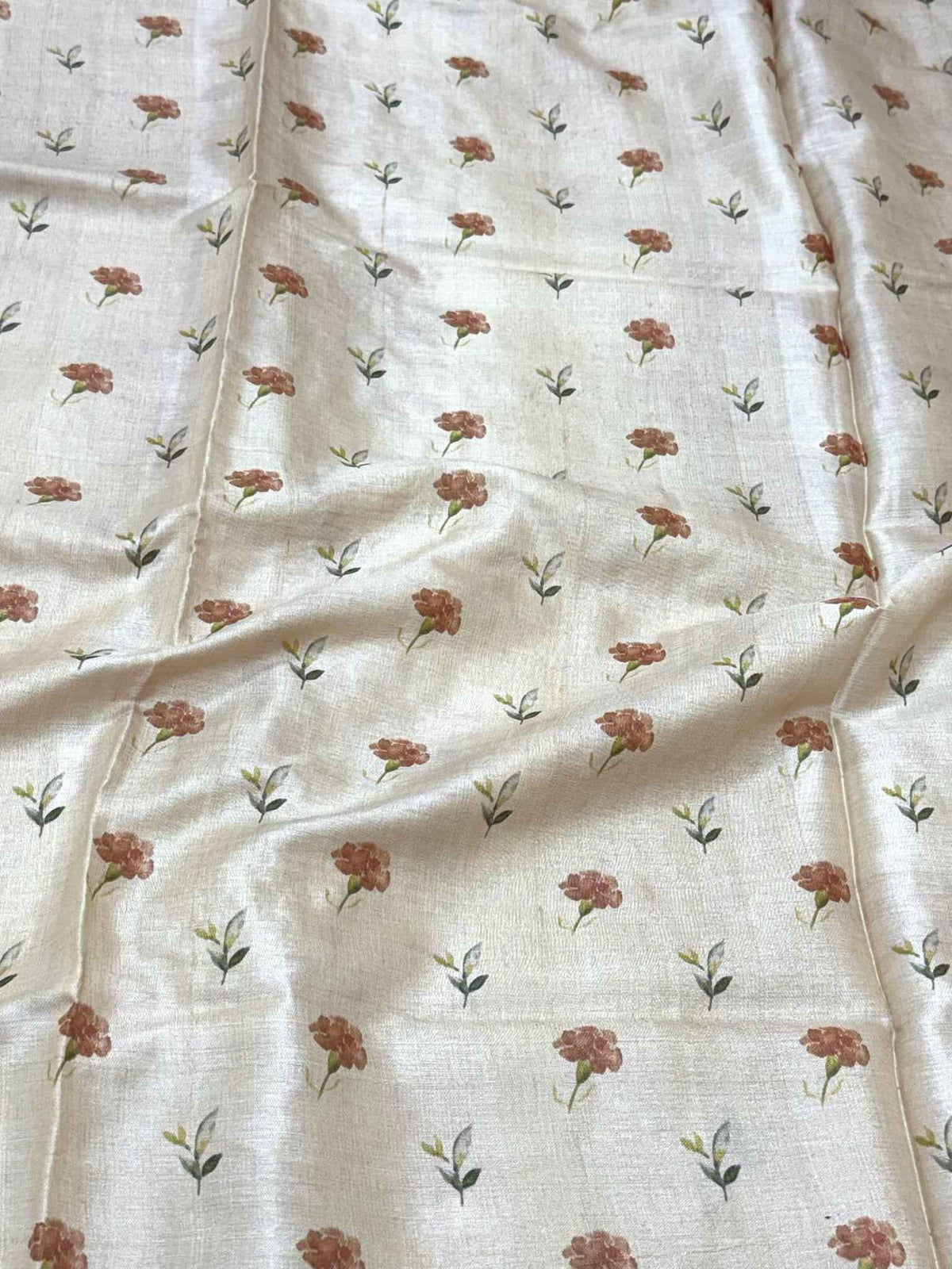 Ivory Pure Tussar Silk Handloom Printed with Embroidery Banarasi Saree - Elegance, Recrafted
