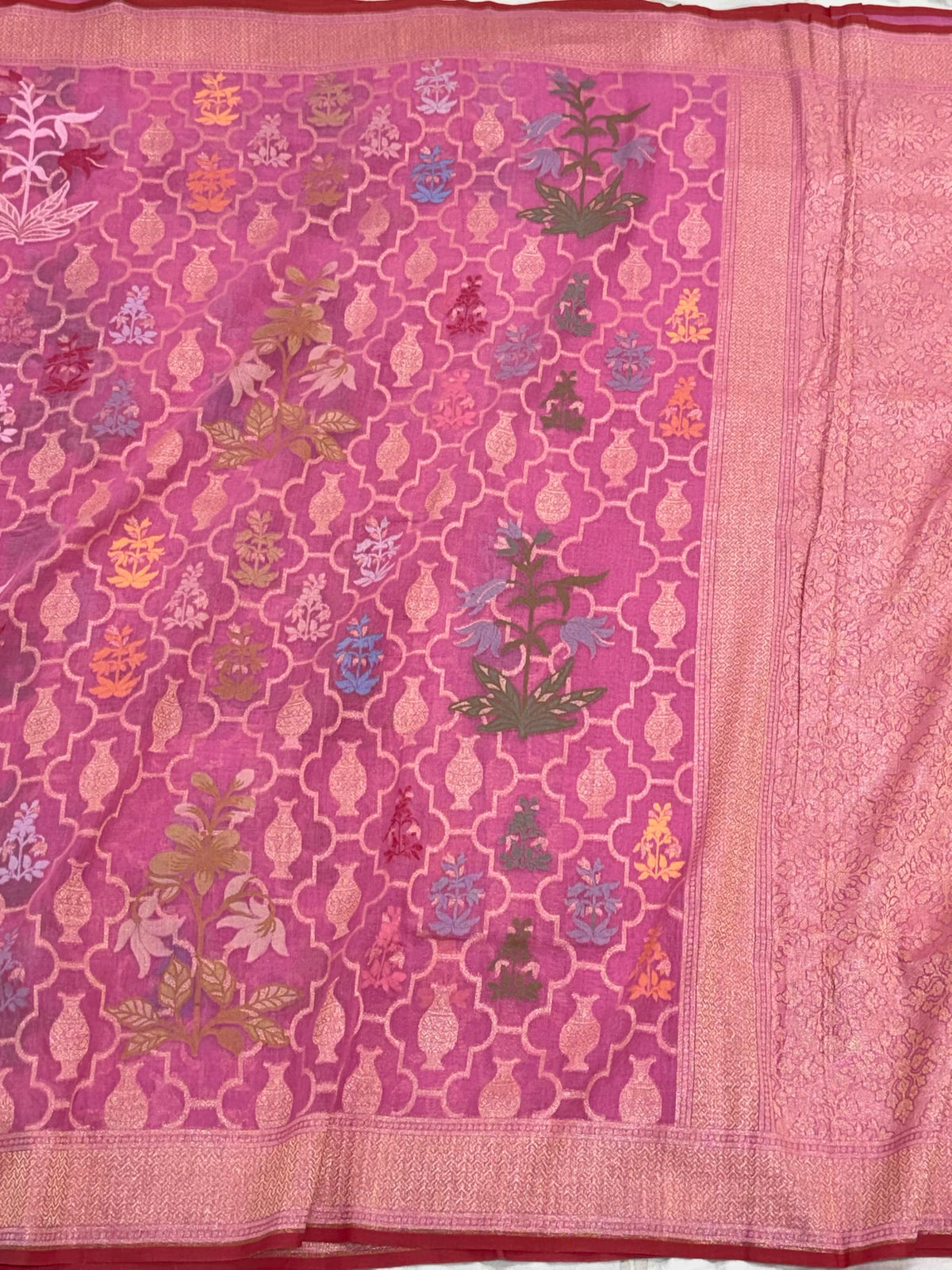 Pink Pure Muslin Cotton Jamdani | Ektara Technique | Handloom Banarasi Saree