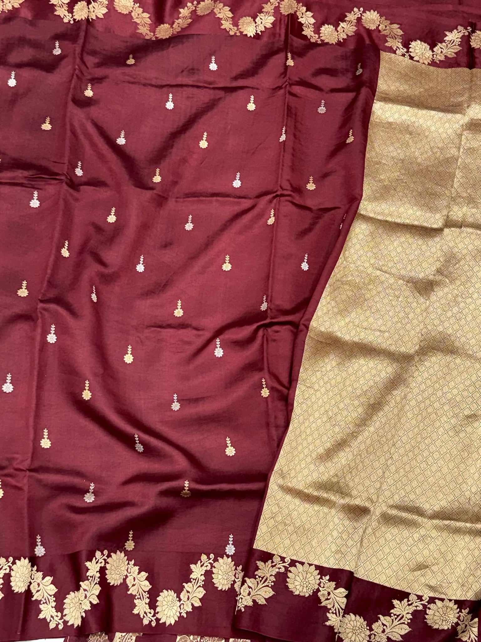 Wine Pure Raw Mango Silk Handwoven Banarasi Saree