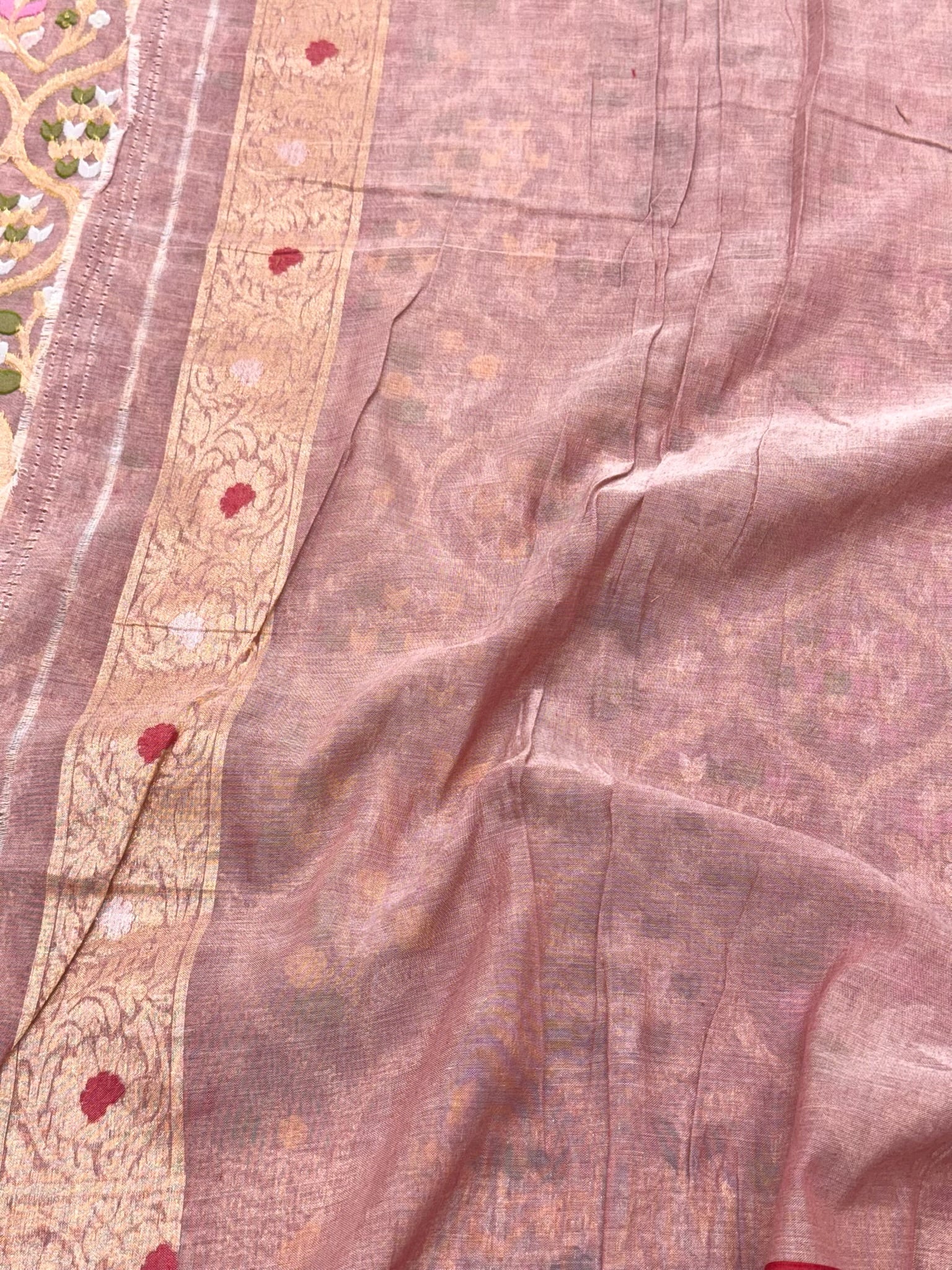Mauve Pink Pure Muslin Cotton Jamdani Ektara Handloom Banarasi Saree