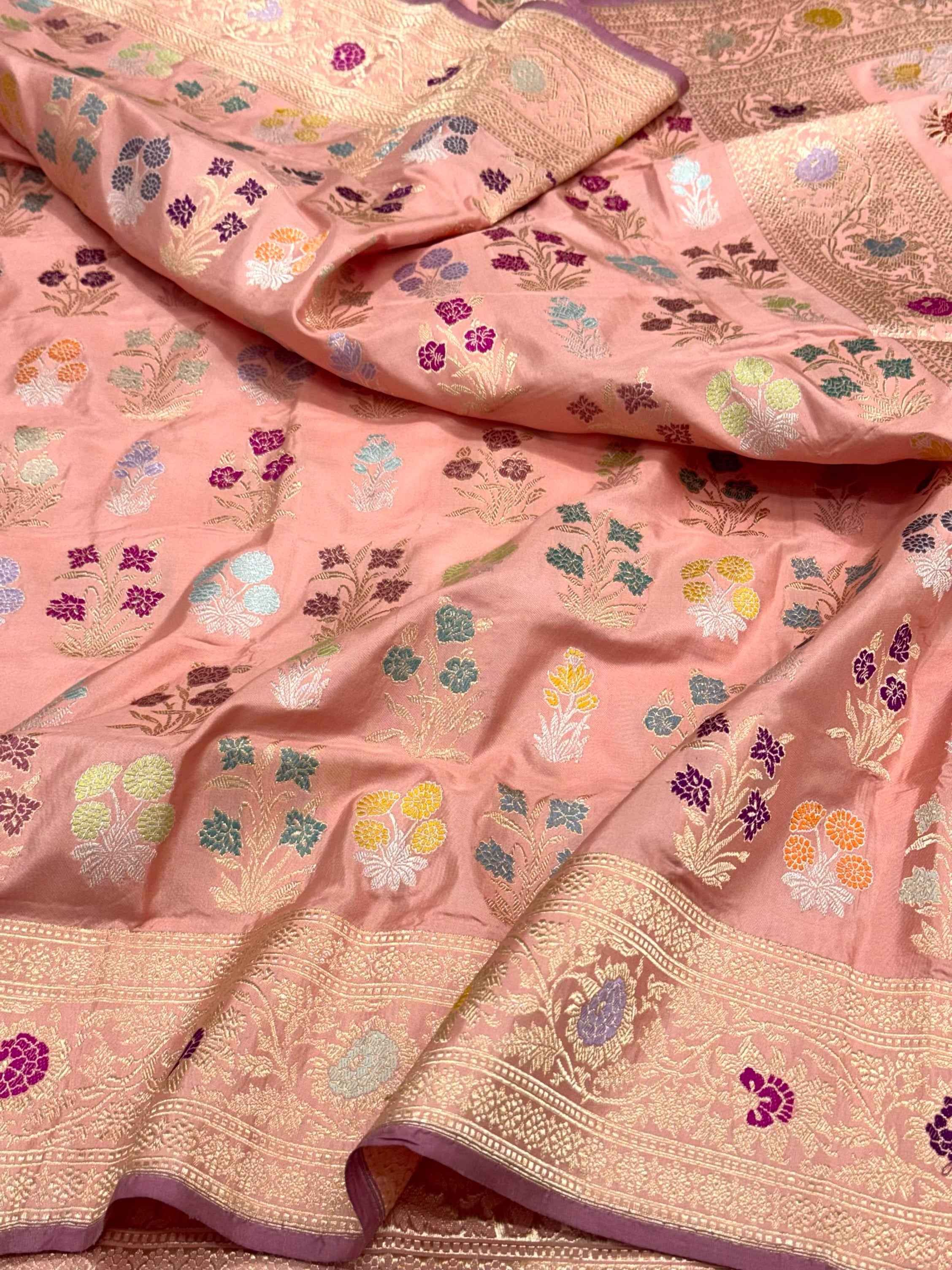 Lilac Pink Pure Banarasi Double Katan Mulberry Silk Handwoven Modern Saree | Kadhwa Technique |
