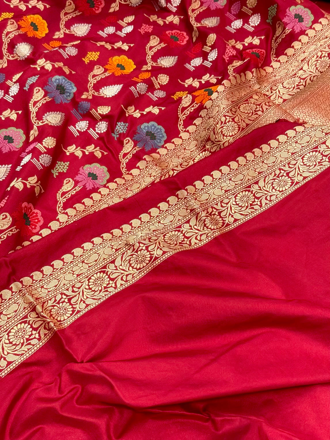 Red Pure Mulberry Katan Silk Handwoven Banarasi Saree
