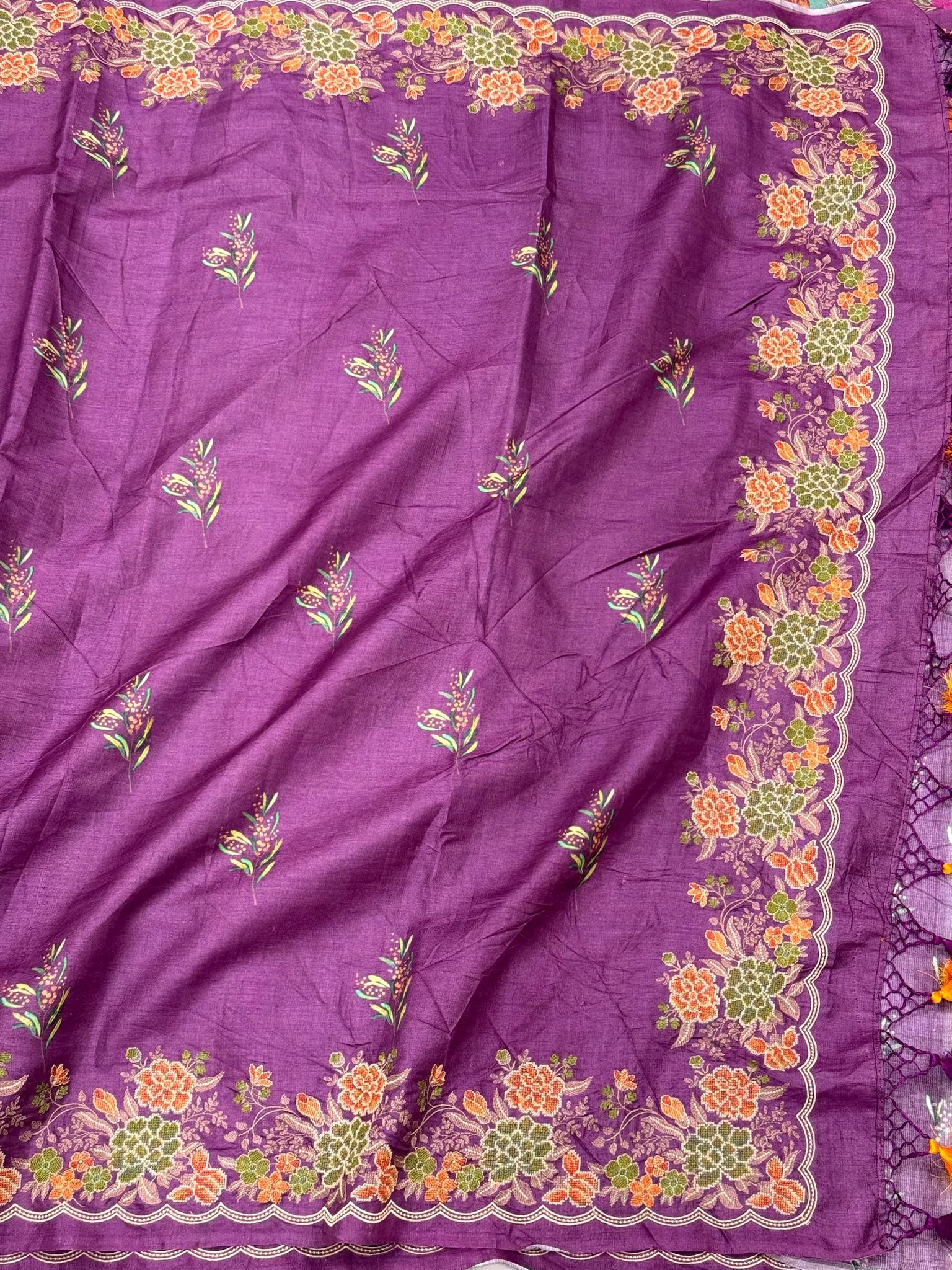 Magenta Pure Tussar Silk Handloom Printed with Embroidery Banarasi Saree - Soft Lightweight Banarasi Saree