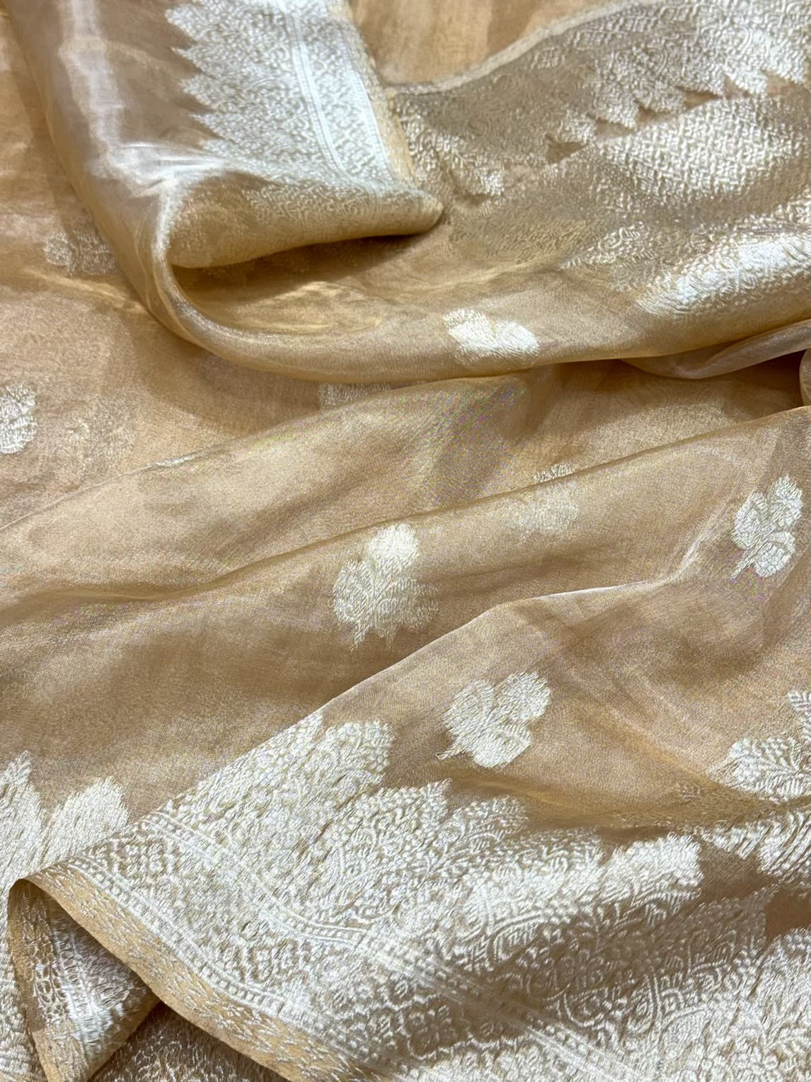 Molten Gold Pure Ektara Tissue Silk Saree | Kadhwa Technique | Handwoven Banarasi Silk Saree