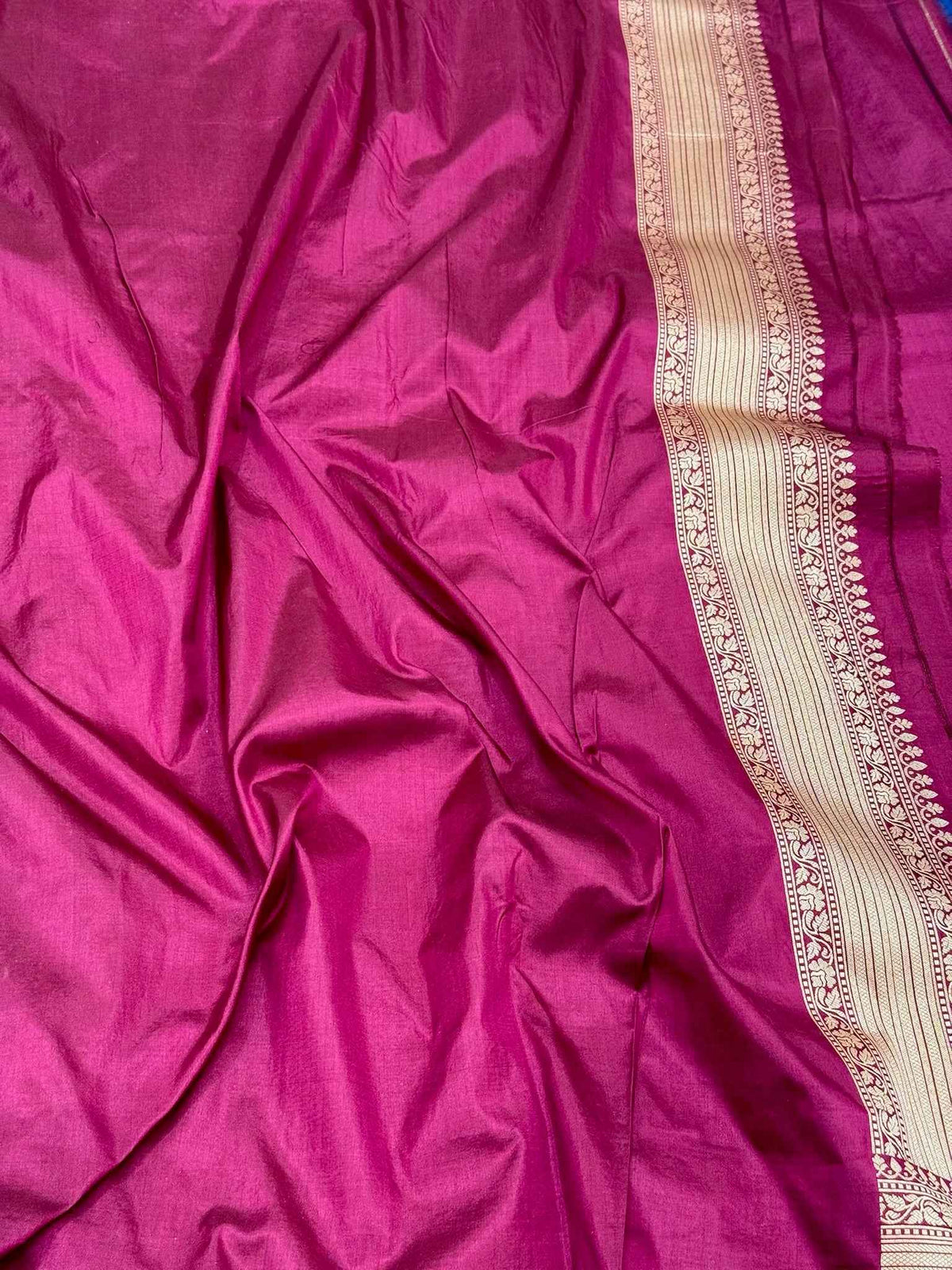 Wine Pure Mulberry Silk & Pure Katan Silk Handloom Banarasi Saree