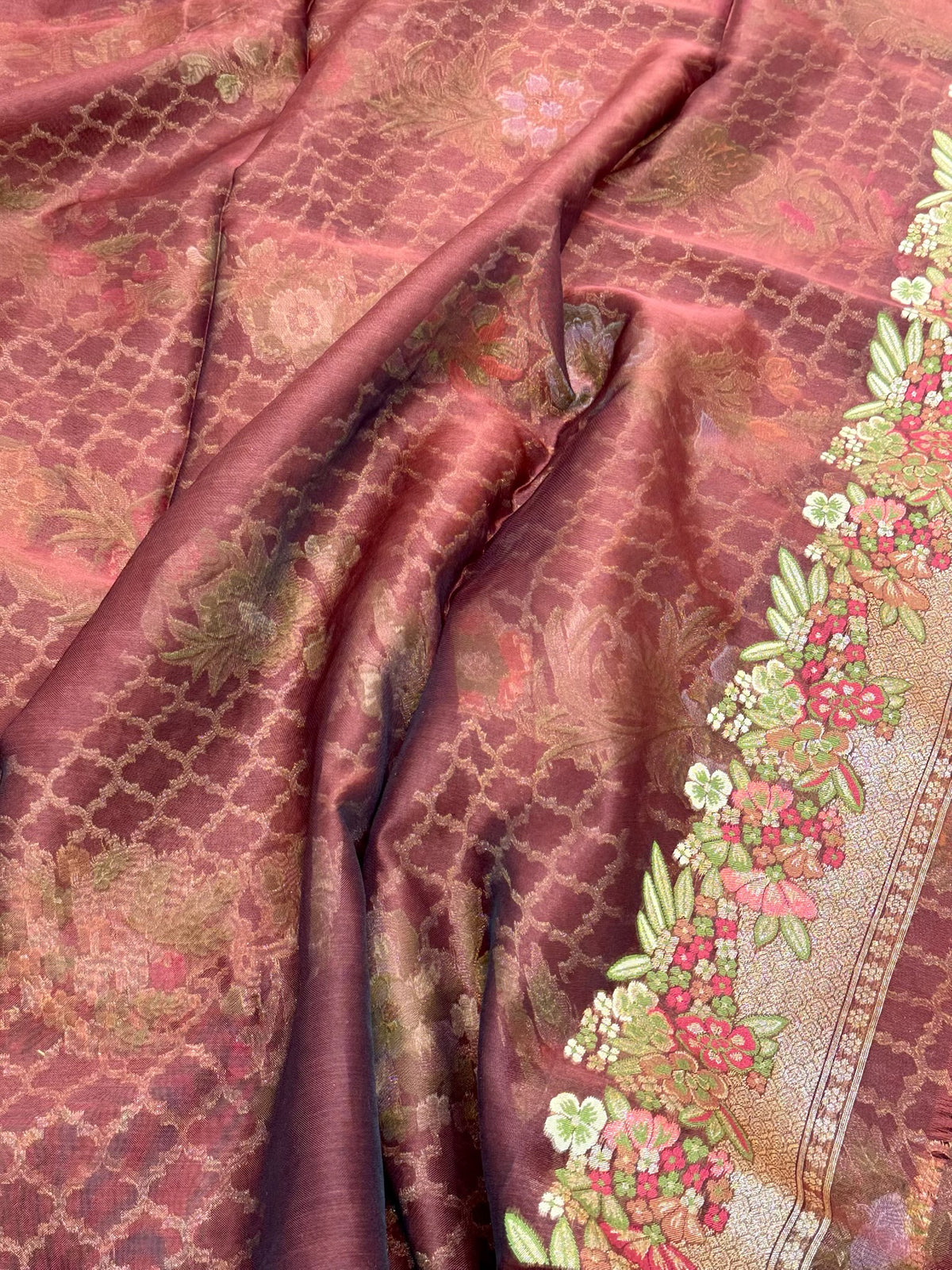 Brown Pure Mulberry Kora Silk Jamdani | Ektara Technique | Handloom Banarasi Saree - The New Classic