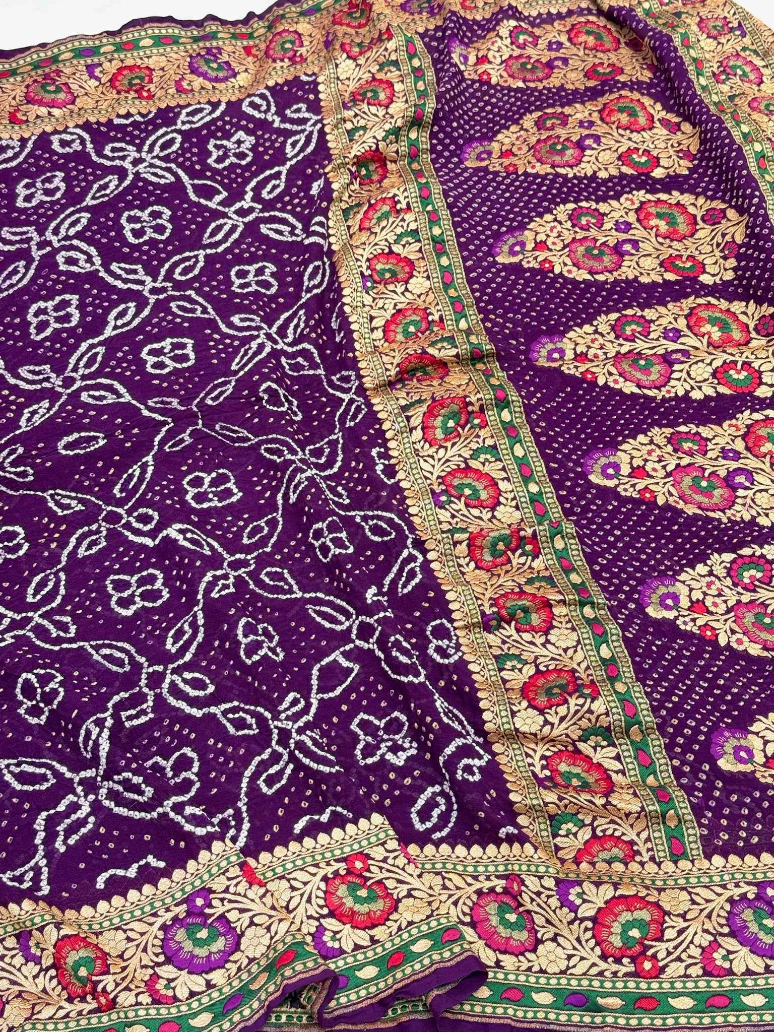 Purple Pure Chiffon Georgette Handwoven Banarasi Saree- Bandhej