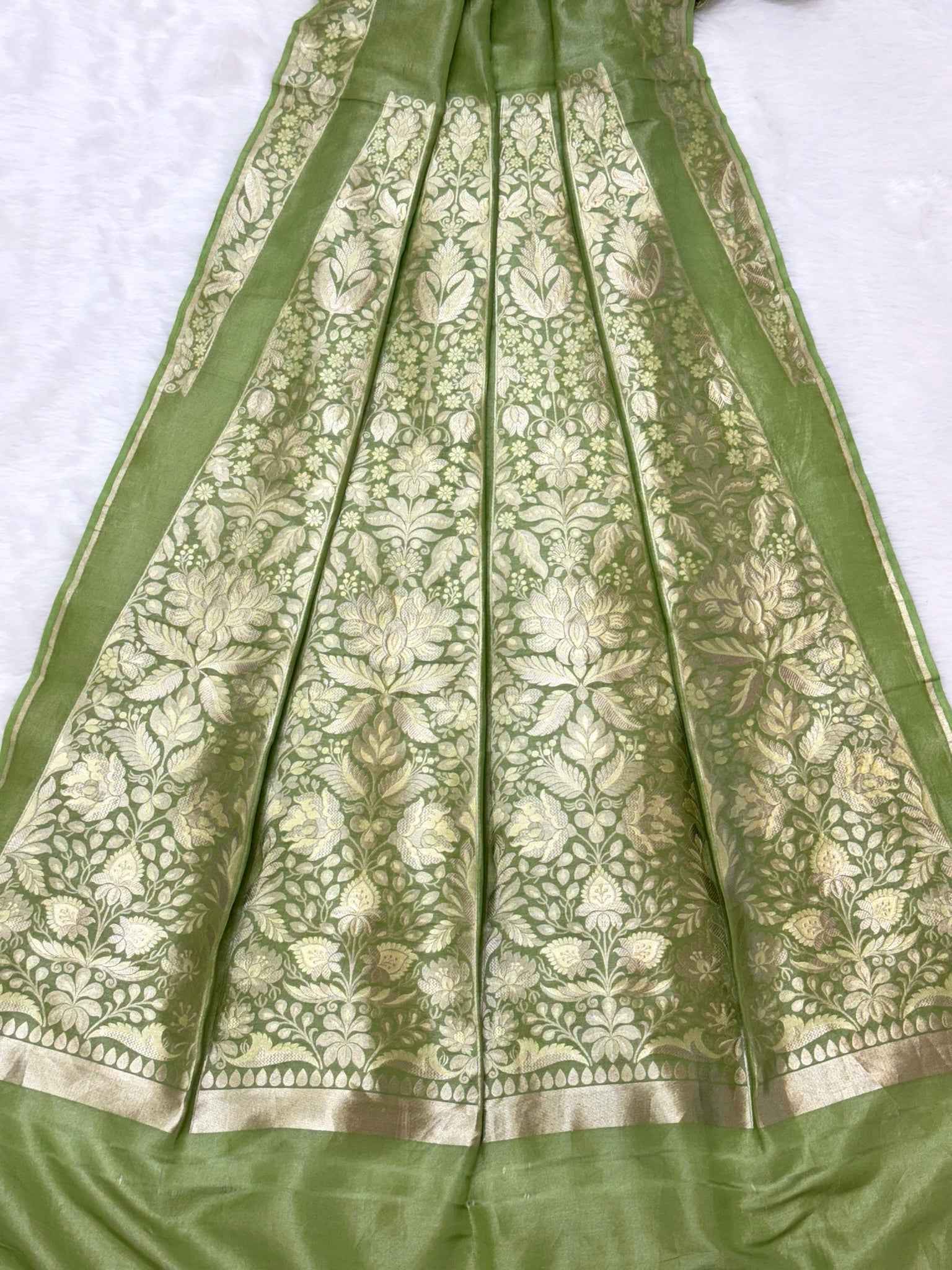 Pista Green Katan Tissue Pure Handwoven Lahenga