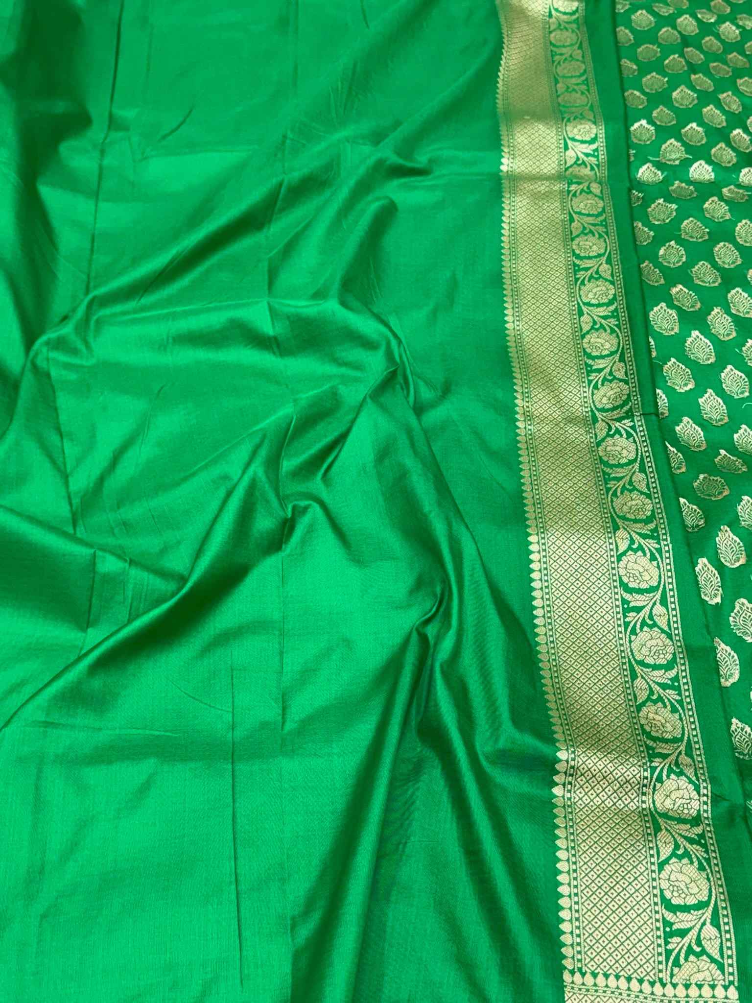 Green Pure Katan Mulberry Silk Handloom Banarasi Saree