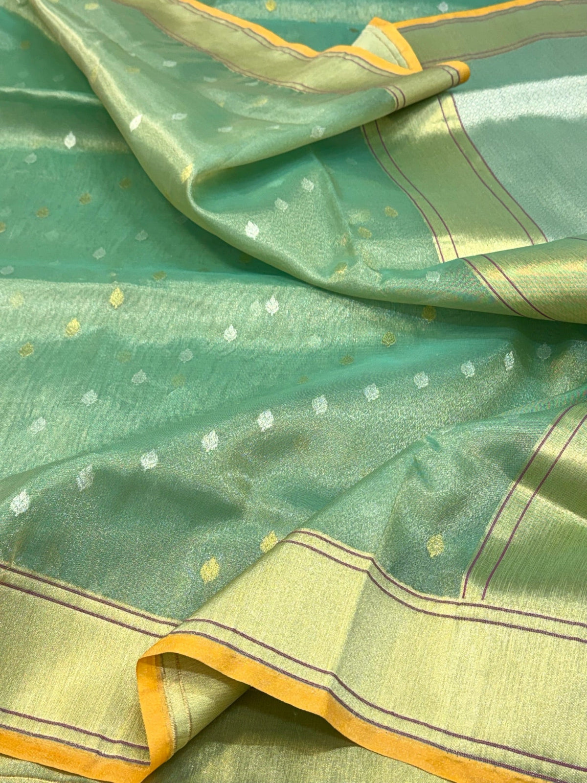 Aqua Green Pure Kora Tissue Ektara Handwoven Banarasi Silk Saree
