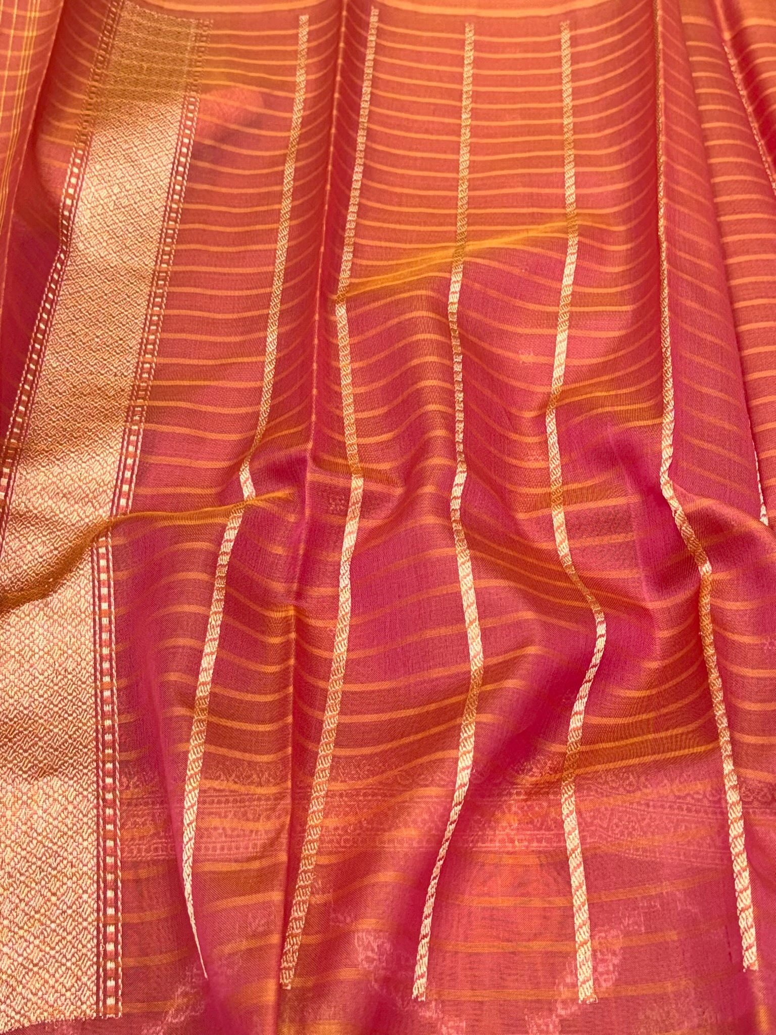 Pink Pure Mulberry Katan Silk | Ektara Kadhwa Technique | Handwoven Banarasi Saree - Contemporary